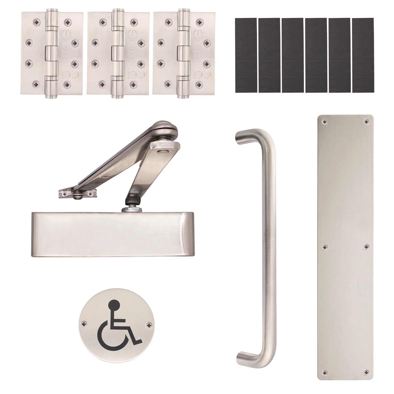 Fire Door Kit - Disabled Toilet Entrance - Heavy Duty - Satin Stainless Steel