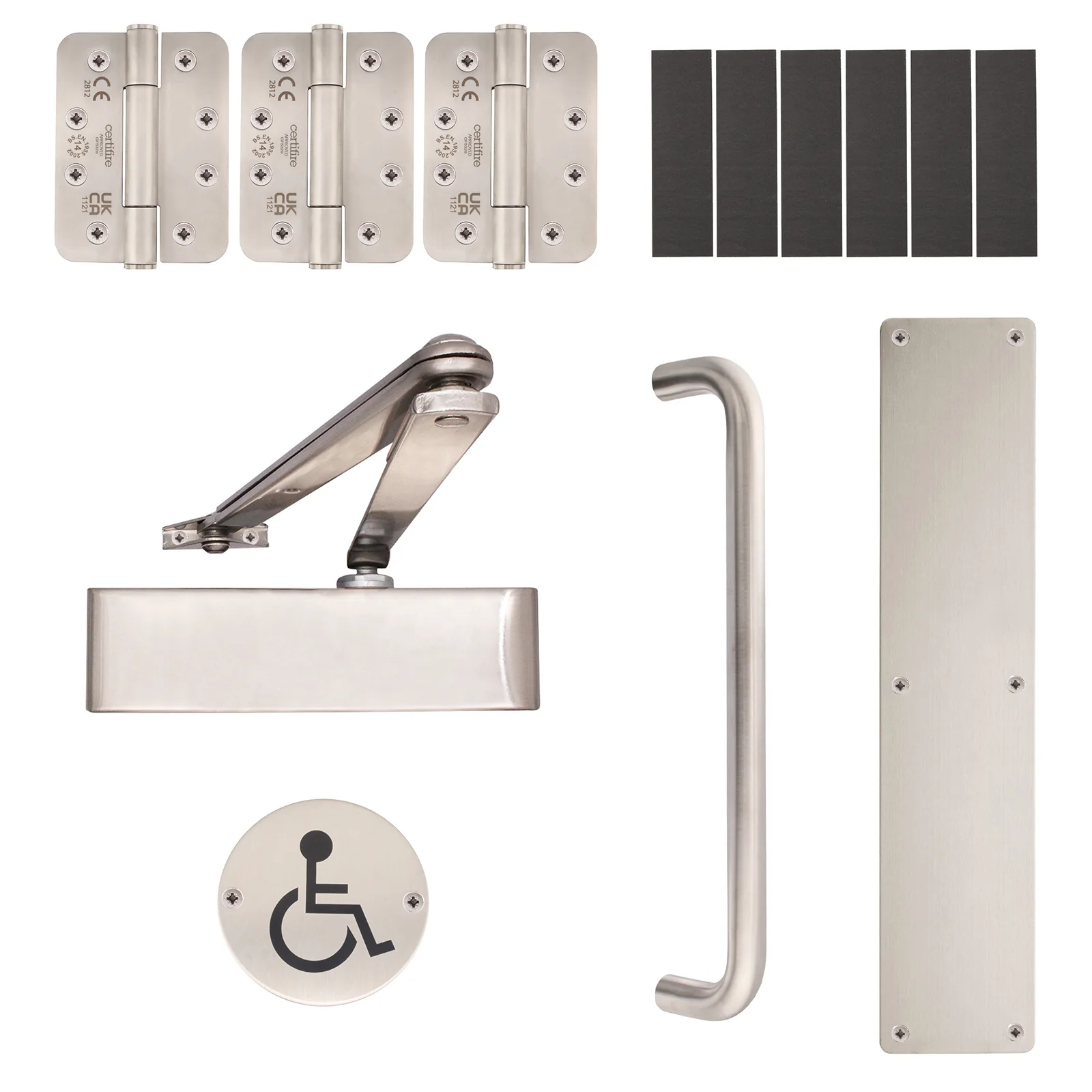 Fire Door Kit - Disabled Toilet Entrance - Severe Duty - Satin Stainless Steel