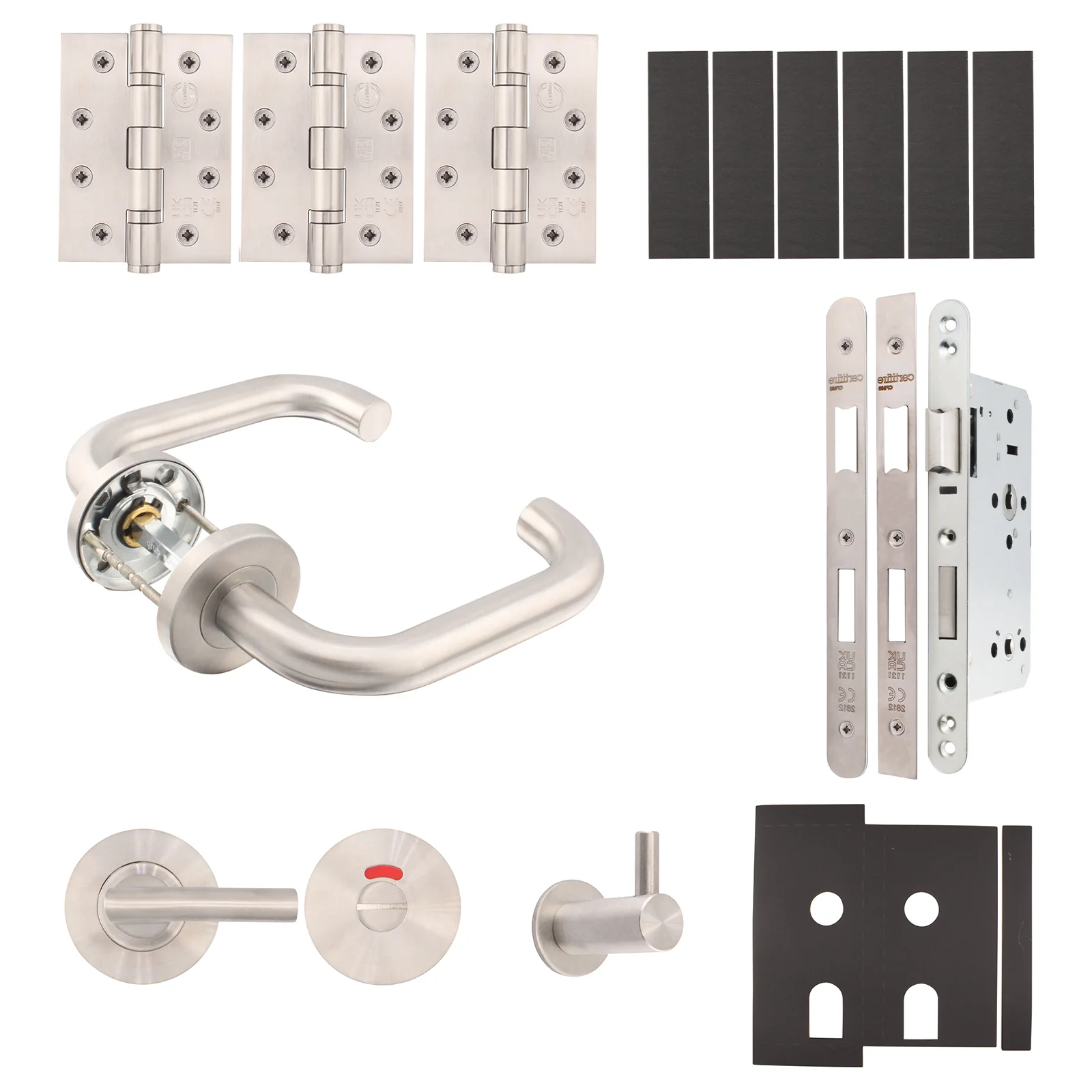 Fire Door Kit - Toilet Cubicle - Heavy Duty - Satin Stainless Steel