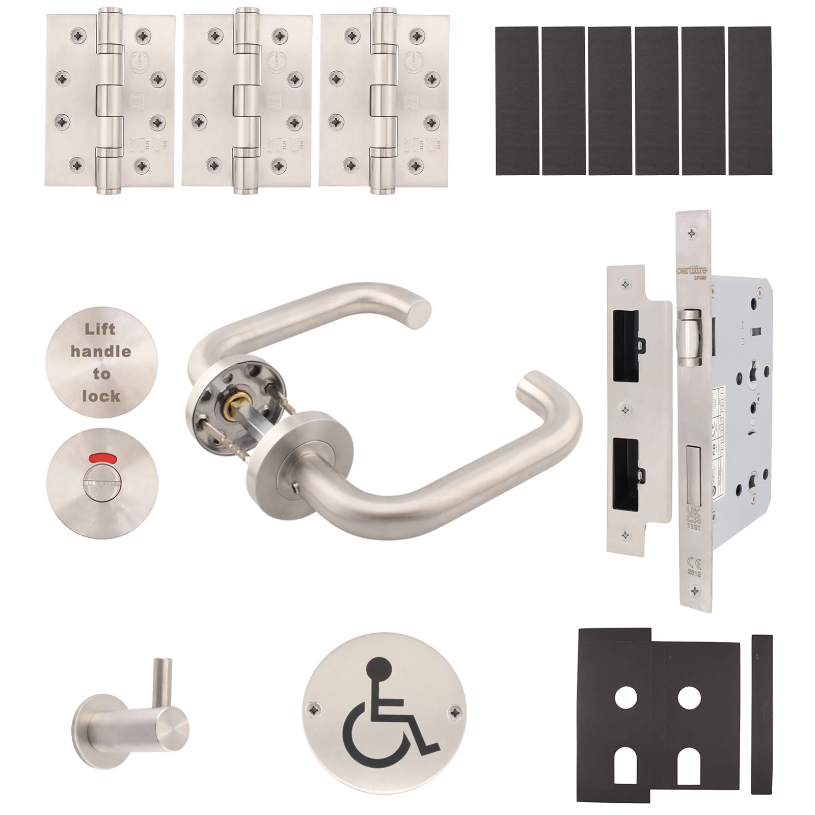 Fire Door Kit - Lift To Lock Cubicle Kit - Heavy Duty - Satin Stainless Steel