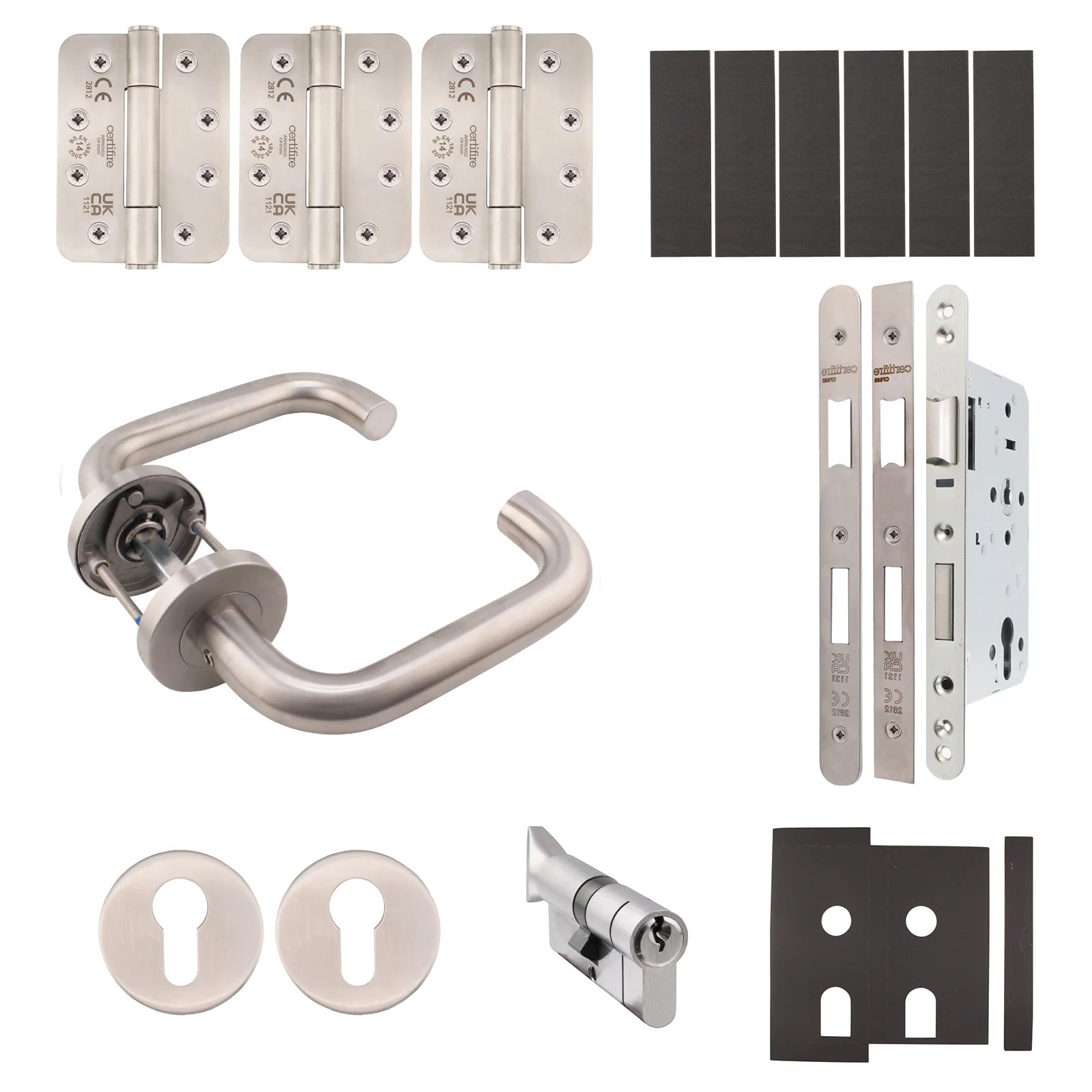 Fire Door Kit - Office Locking Door - Severe Duty - Cylinder & Turn Keyed Differ - Satin Stainless Steel