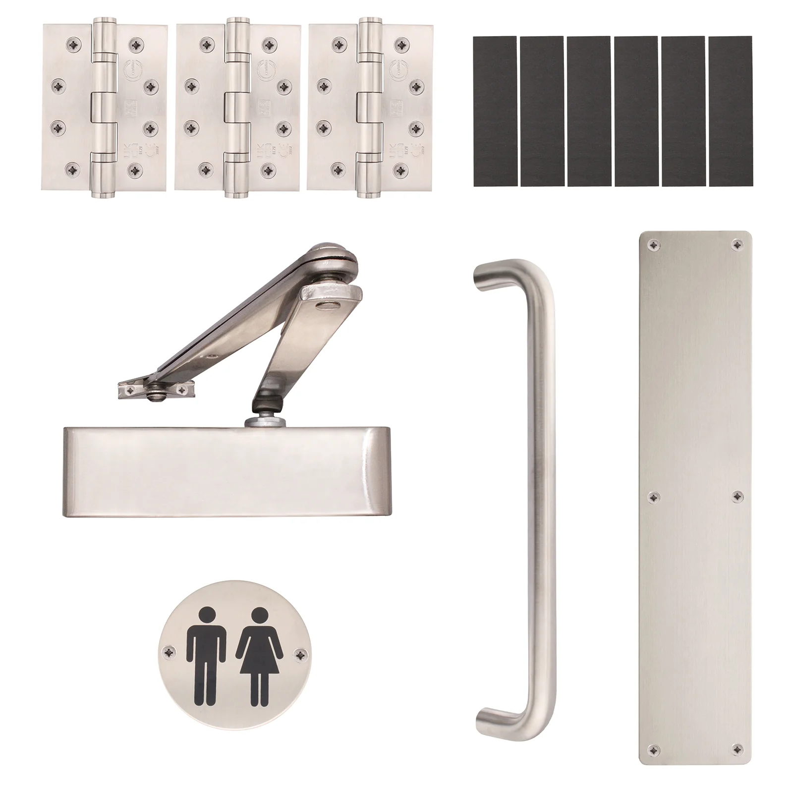 Fire Door Kit - Unisex Toilet Entrance - Heavy Duty - Satin Stainless Steel