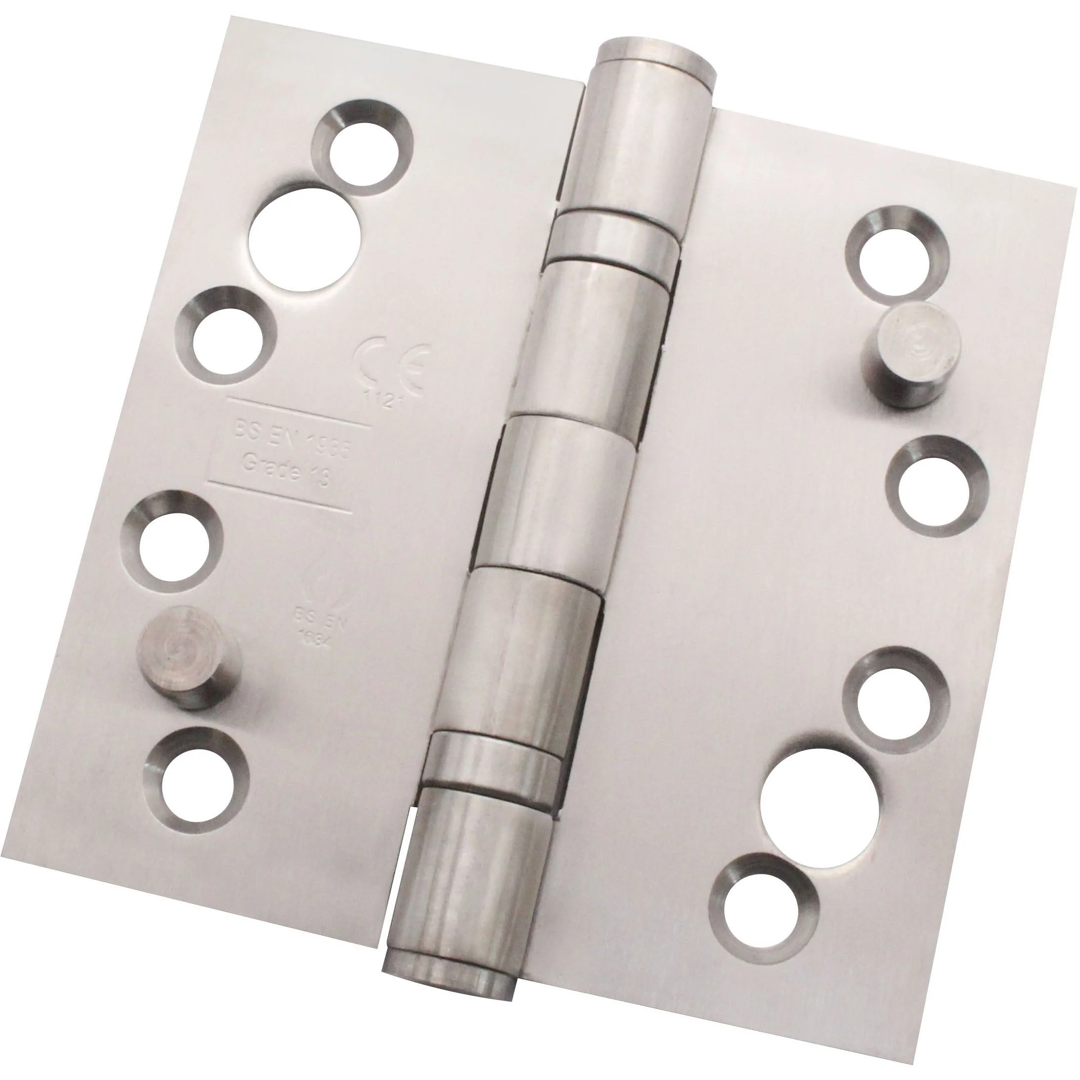 Fire Door Security Pin Hinges 4" Stainless Steel Grade 13  - 102x102x3mm - Square - Satin - Pair = 2 Hinges - Including Screws