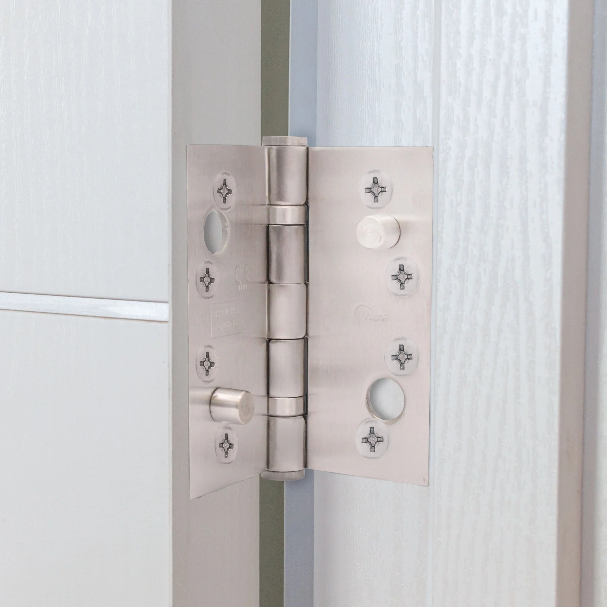 Fire Door Security Pin Hinges 4" Stainless Steel Grade 13  - 102x102x3mm - Square - Satin - Pair = 2 Hinges - Including Screws - Image 6