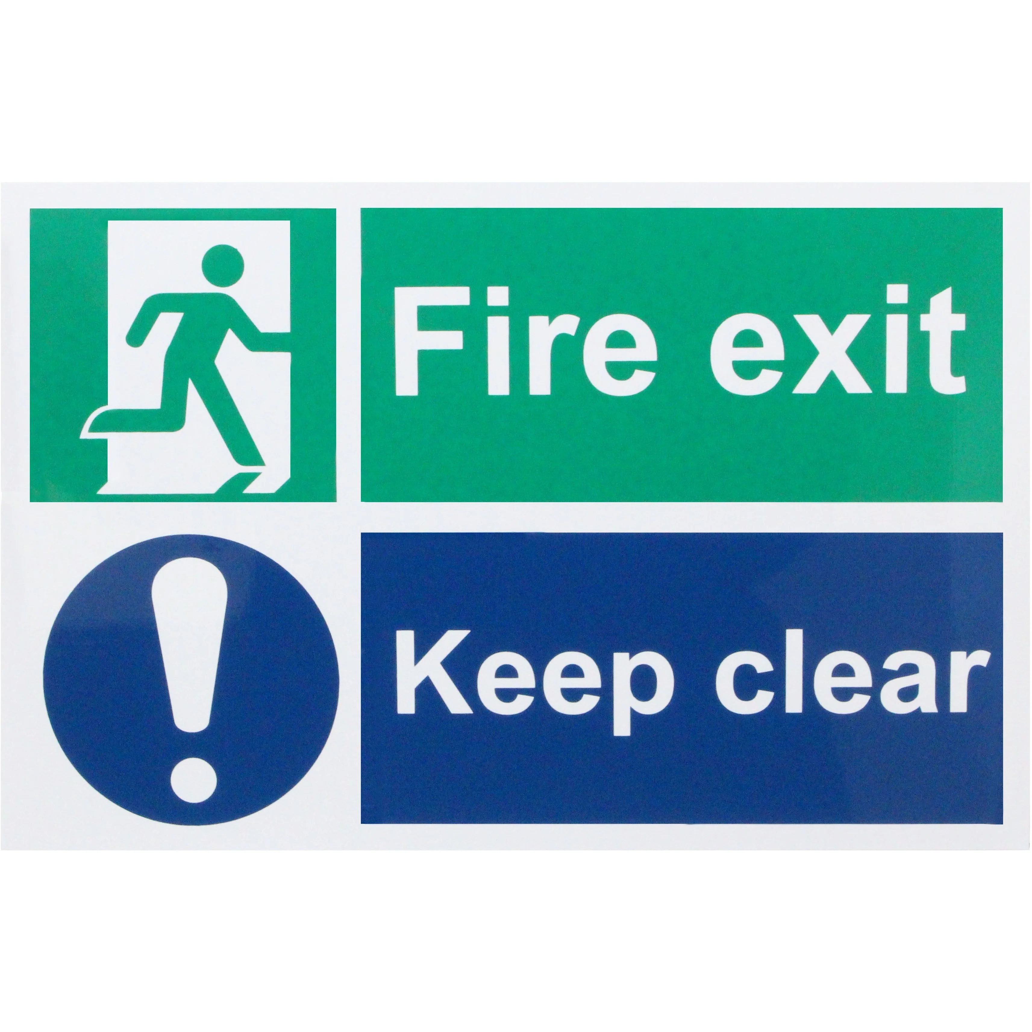 Fire Exit Keep Clear Sign 300x200mm Self Adh Semi Rigid PVC