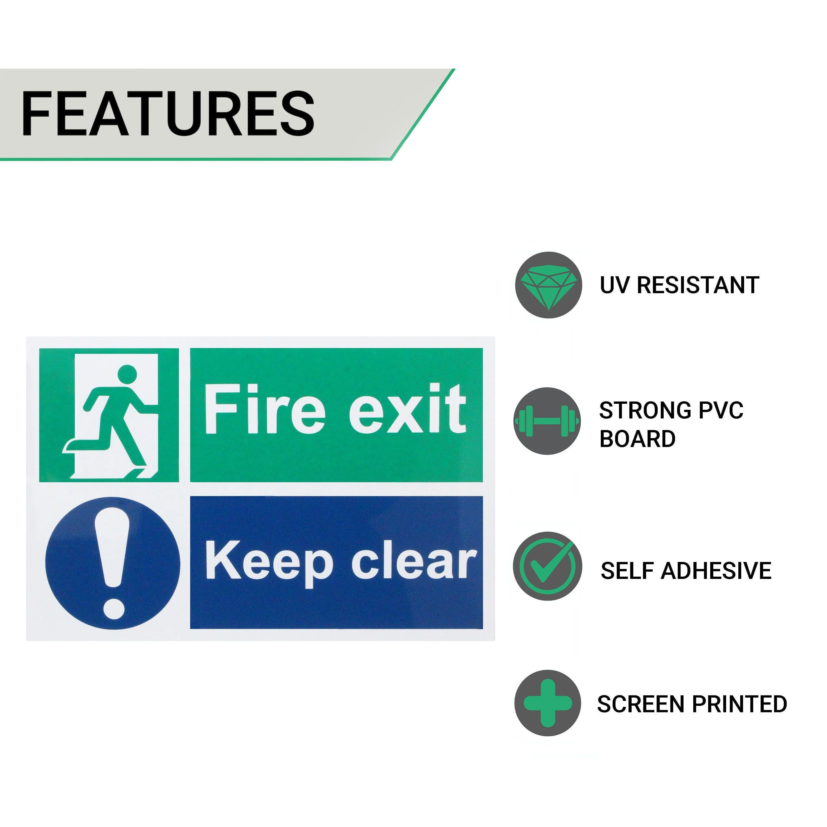 Fire Exit Keep Clear Sign 300x200mm Self Adh Semi Rigid PVC - Image 2