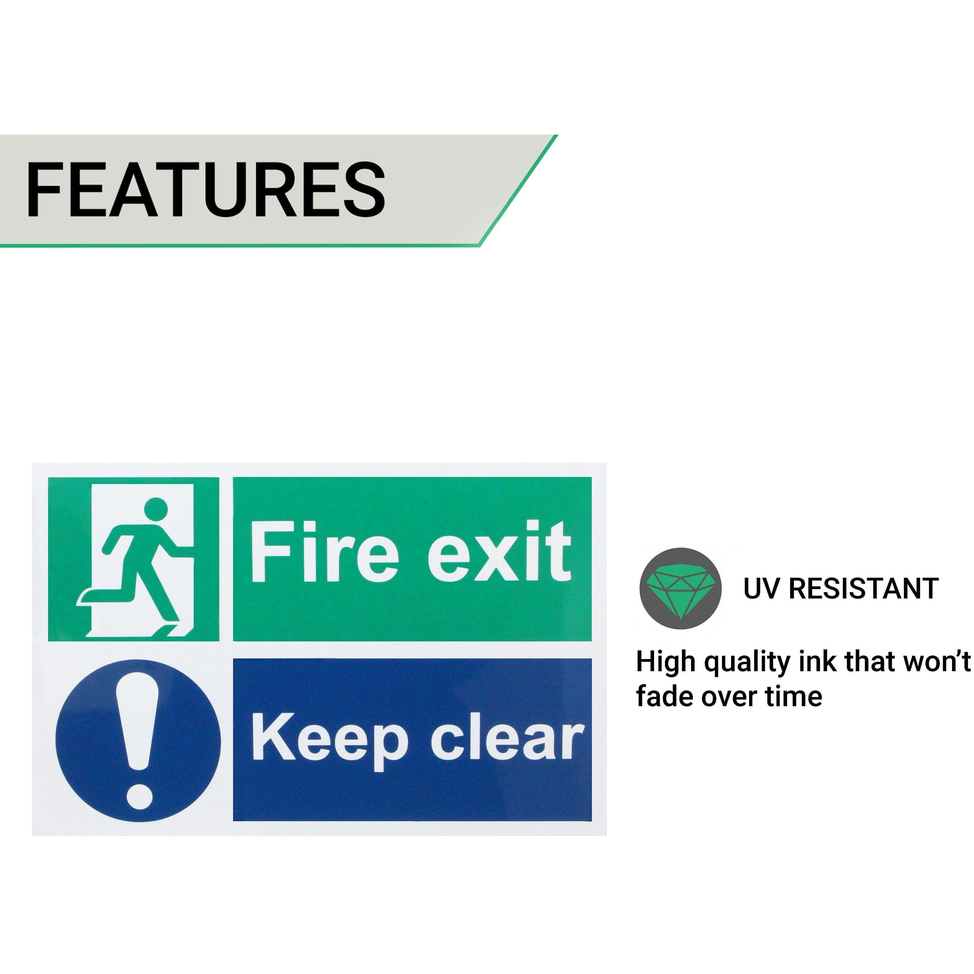 Fire Exit Keep Clear Sign 300x200mm Self Adh Semi Rigid PVC - Image 3