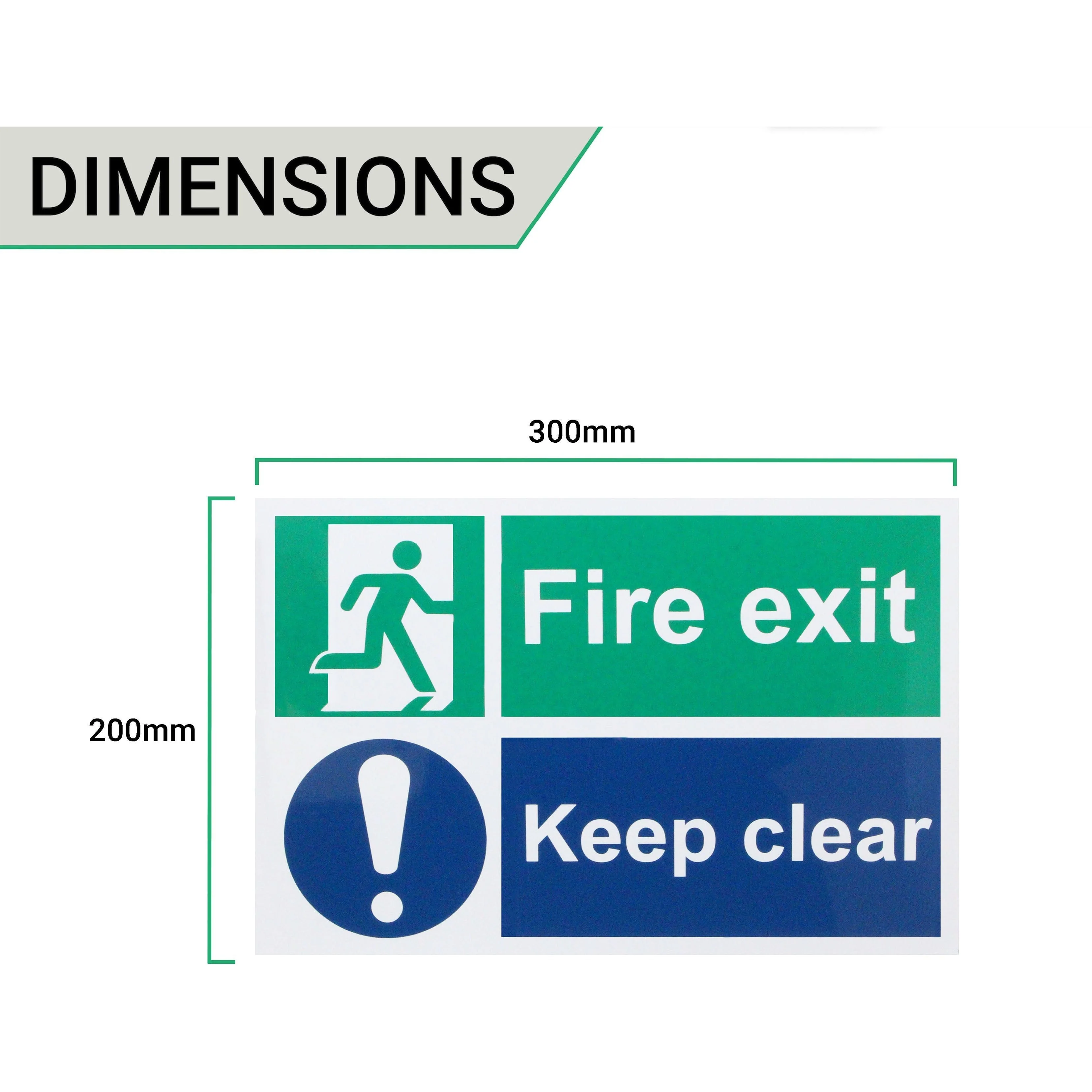 Fire Exit Keep Clear Sign 300x200mm Self Adh Semi Rigid PVC - Image 4
