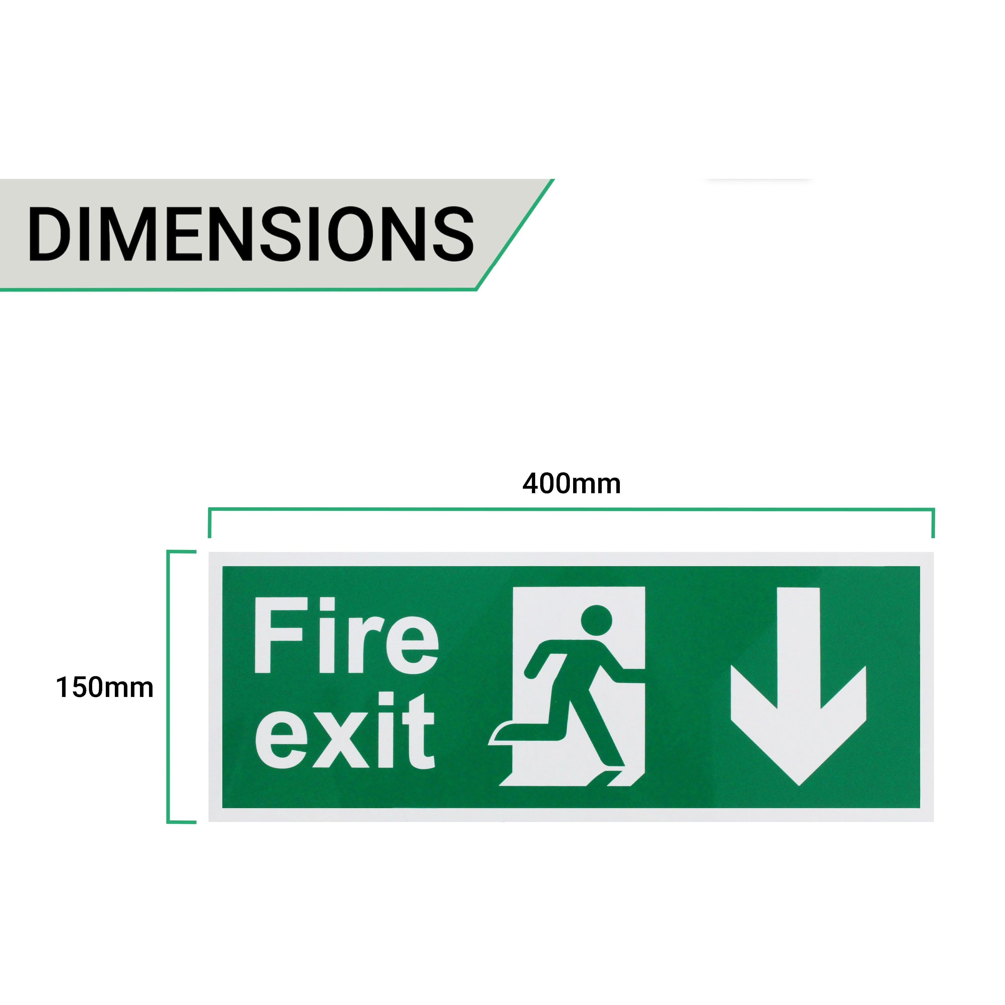 Fire Exit Sign Arrow Man DOWN 400x150mm Self Adh Semi Rigid PVC - Image 4