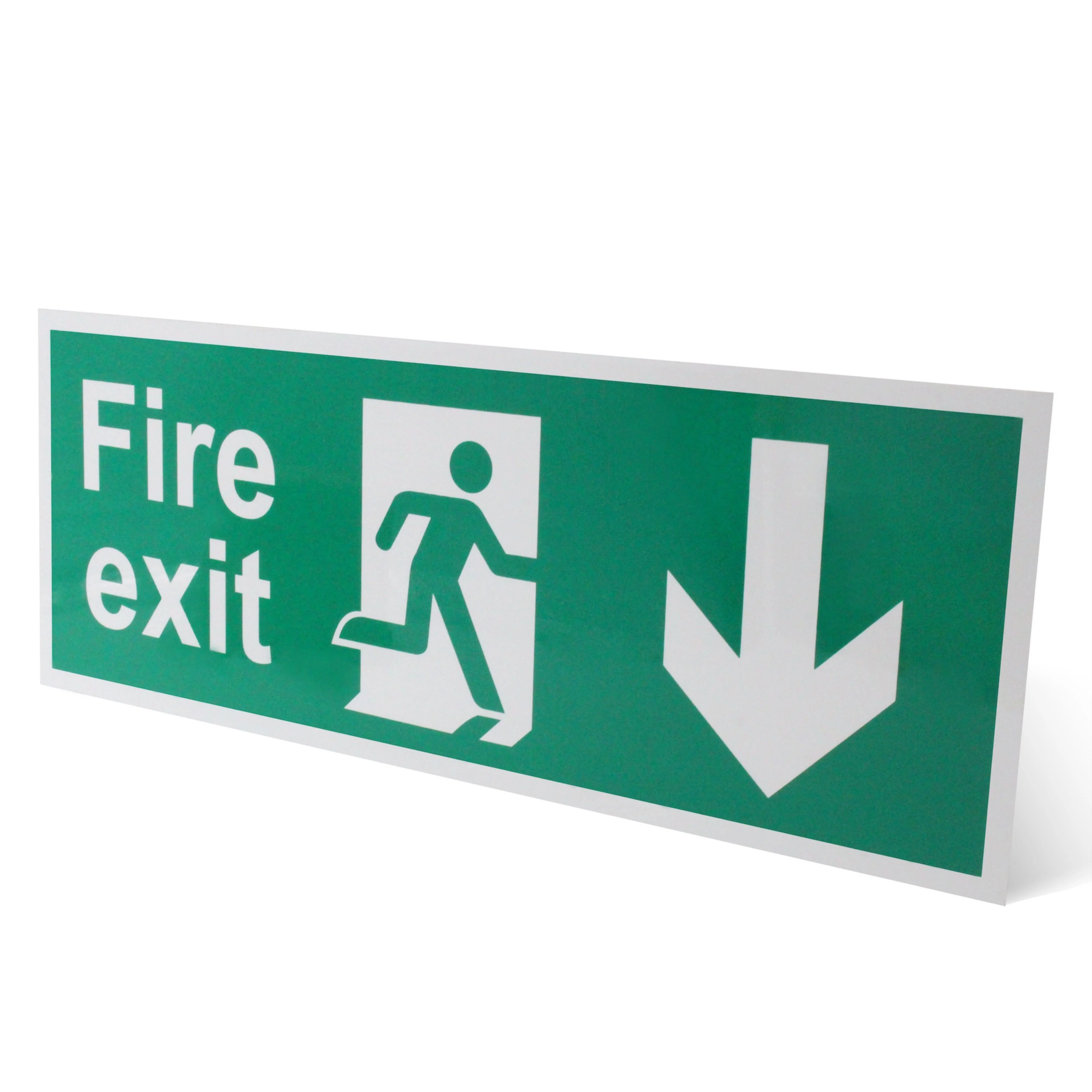 Fire Exit Sign Arrow Man DOWN 400x150mm Self Adh Semi Rigid PVC - Image 6