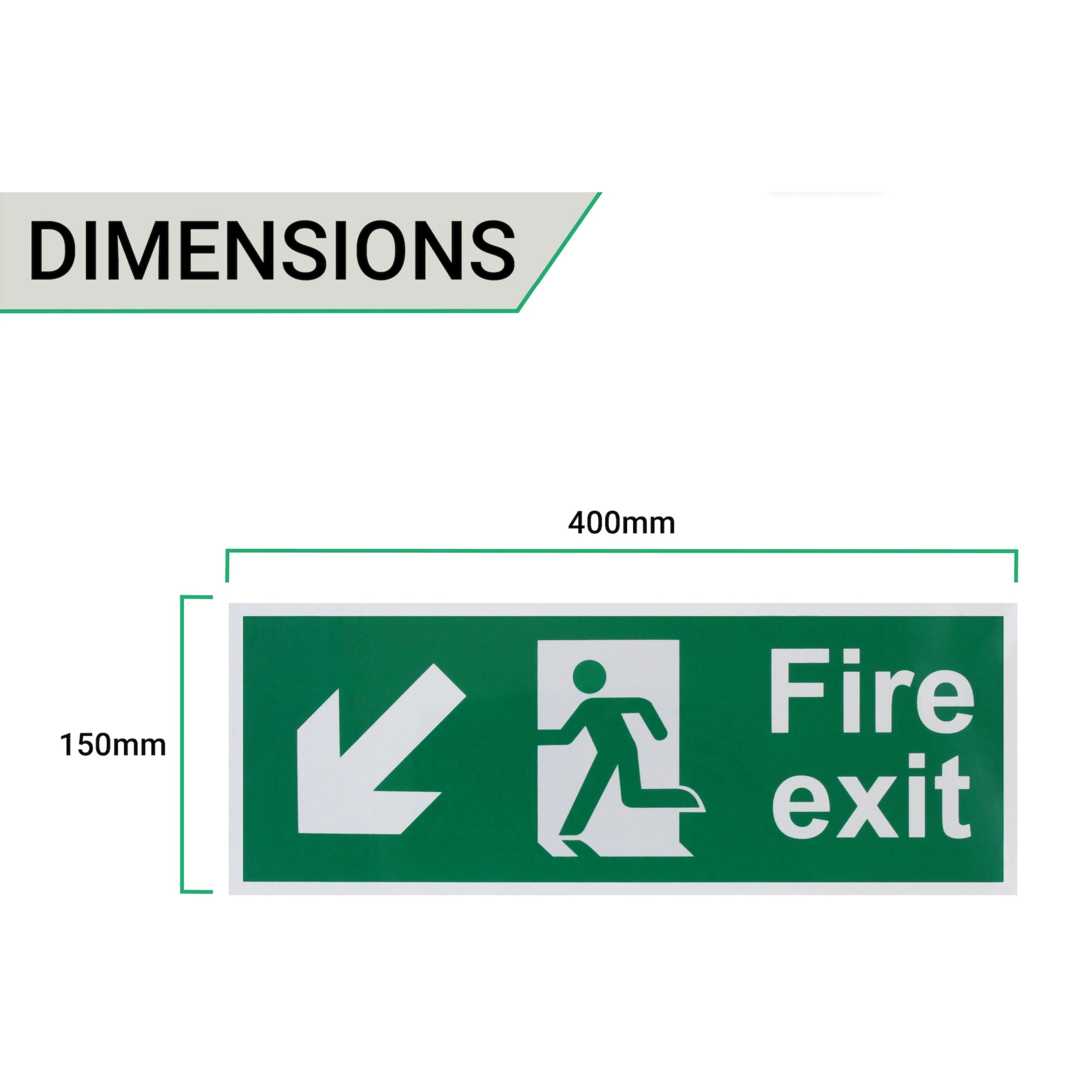 Fire Exit Sign Arrow Man Down Left 400x150mm Self Adh Semi Rigid PVC - Image 4