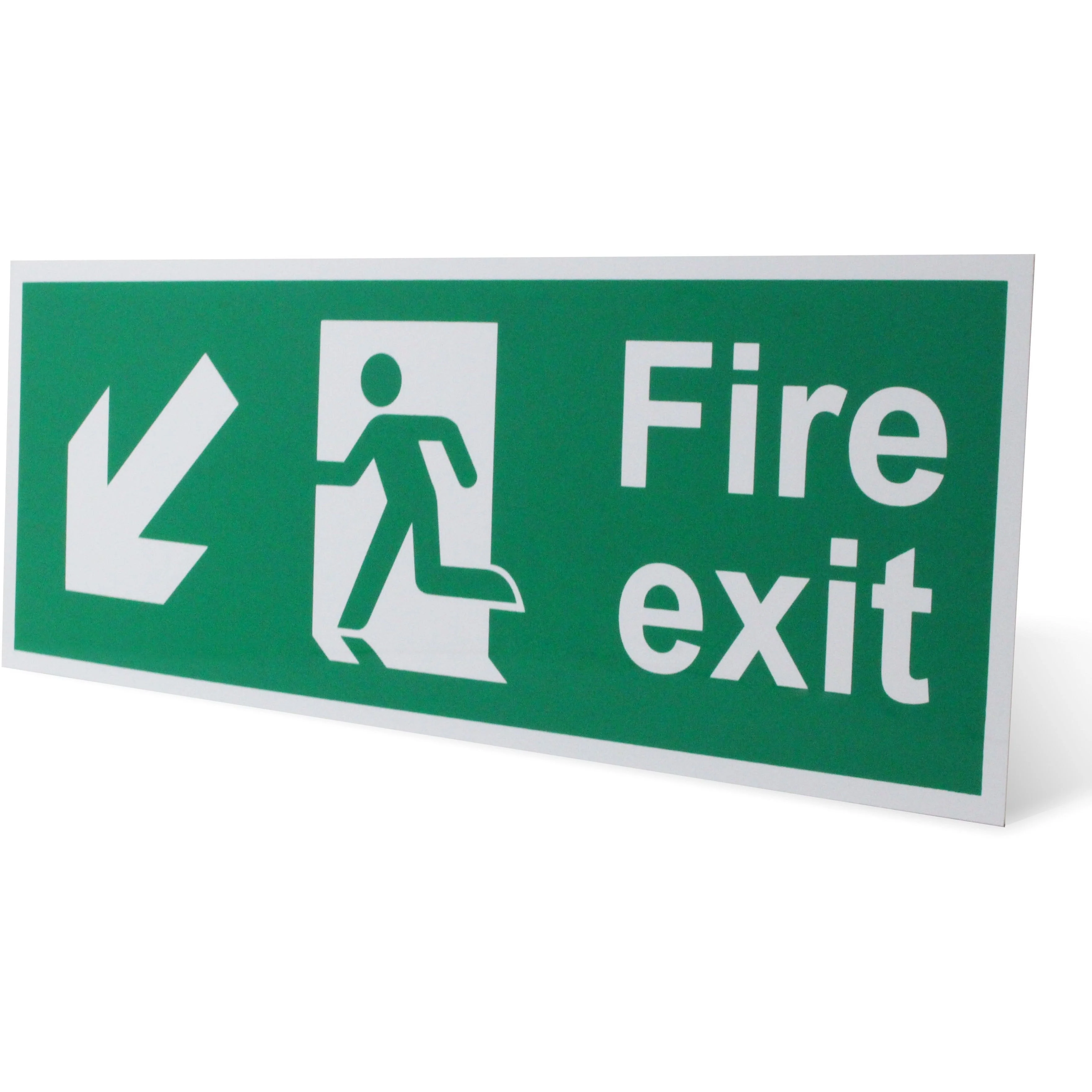 Fire Exit Sign Arrow Man Down Left 400x150mm Self Adh Semi Rigid PVC - Image 6