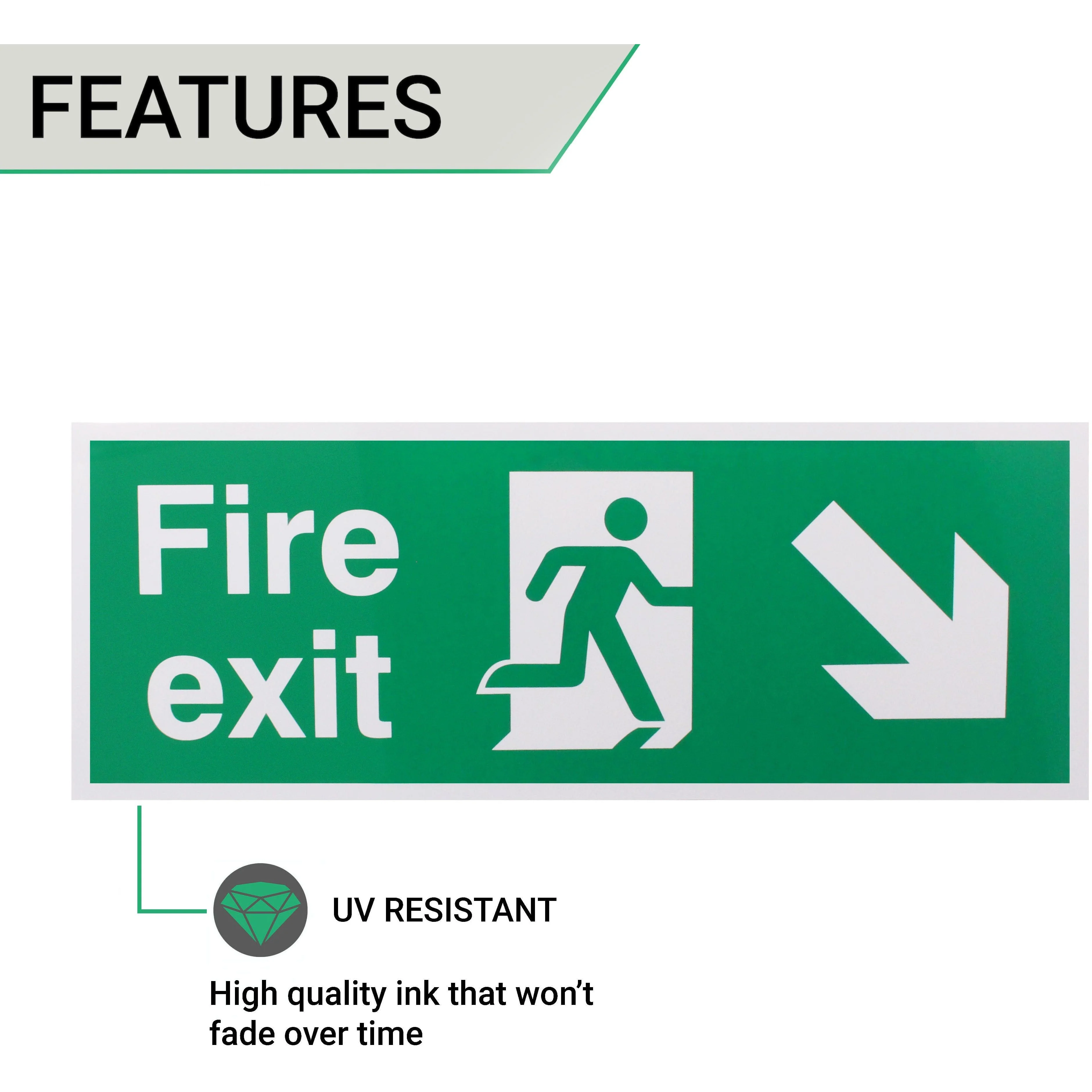 Fire Exit Sign Arrow Man Down Right 400x150mm Self Adh Semi Rigid PVC - Image 3