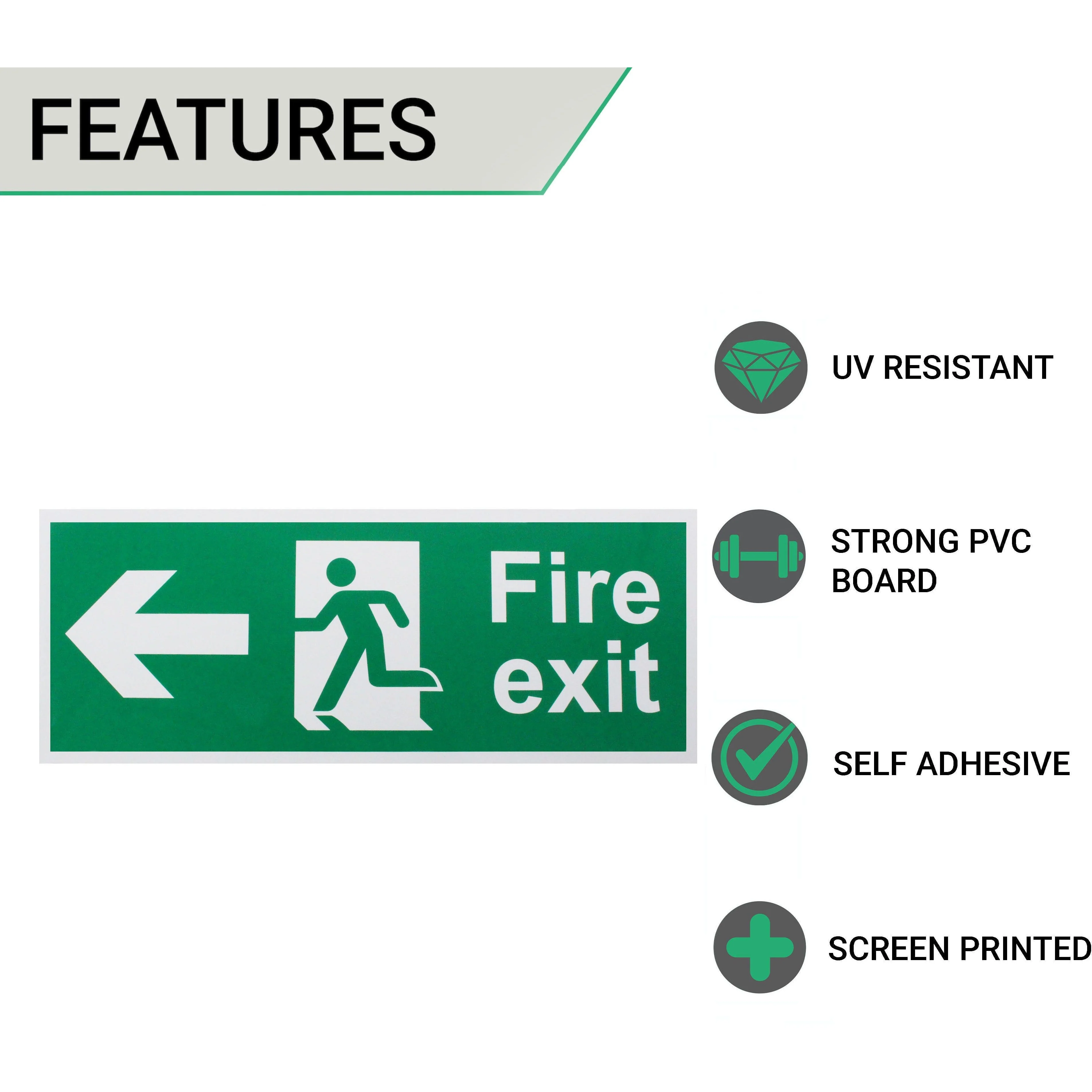 Fire Exit Sign Arrow Man Left 400x150mm Self Adh Semi Rigid PVC - Image 2