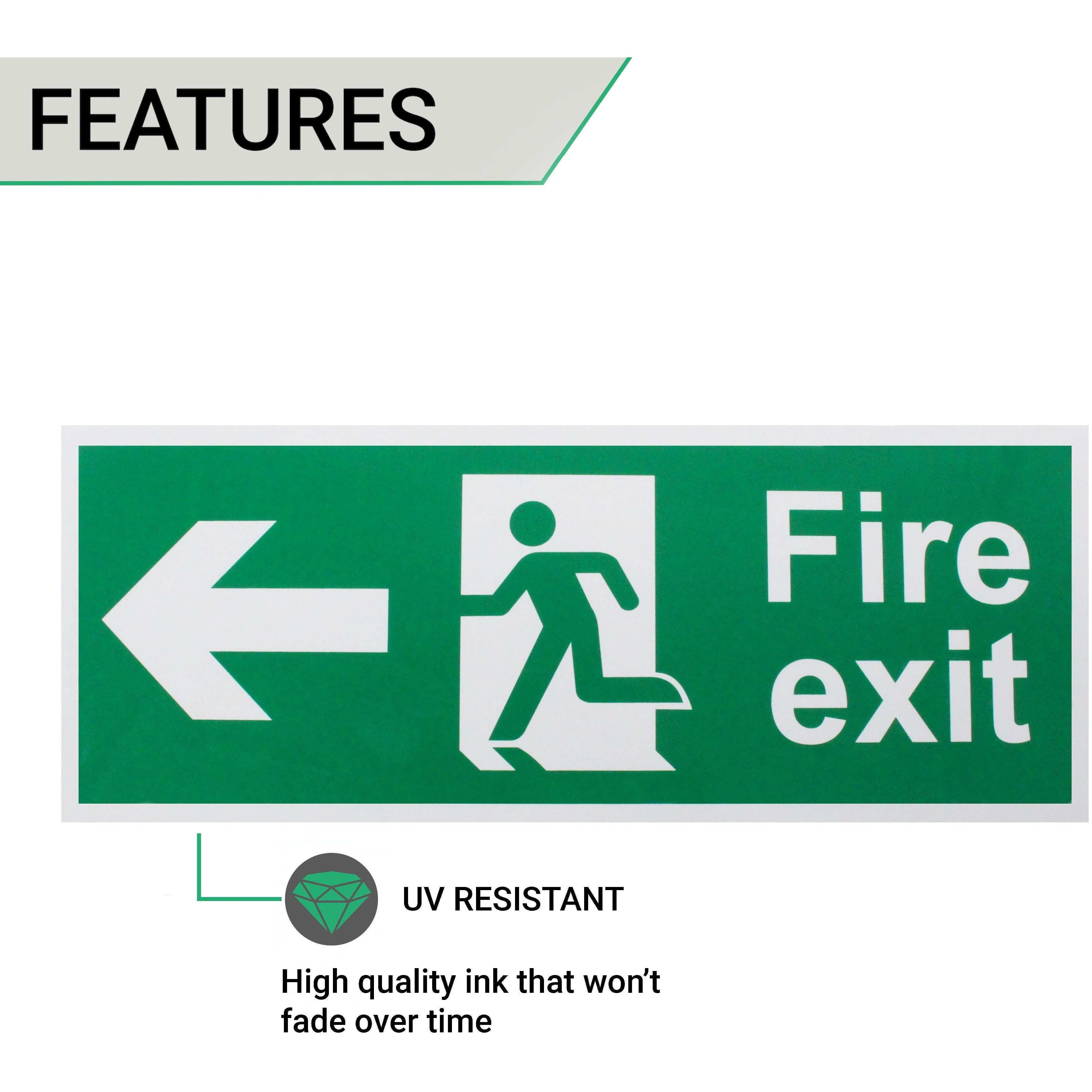 Fire Exit Sign Arrow Man Left 400x150mm Self Adh Semi Rigid PVC - Image 3