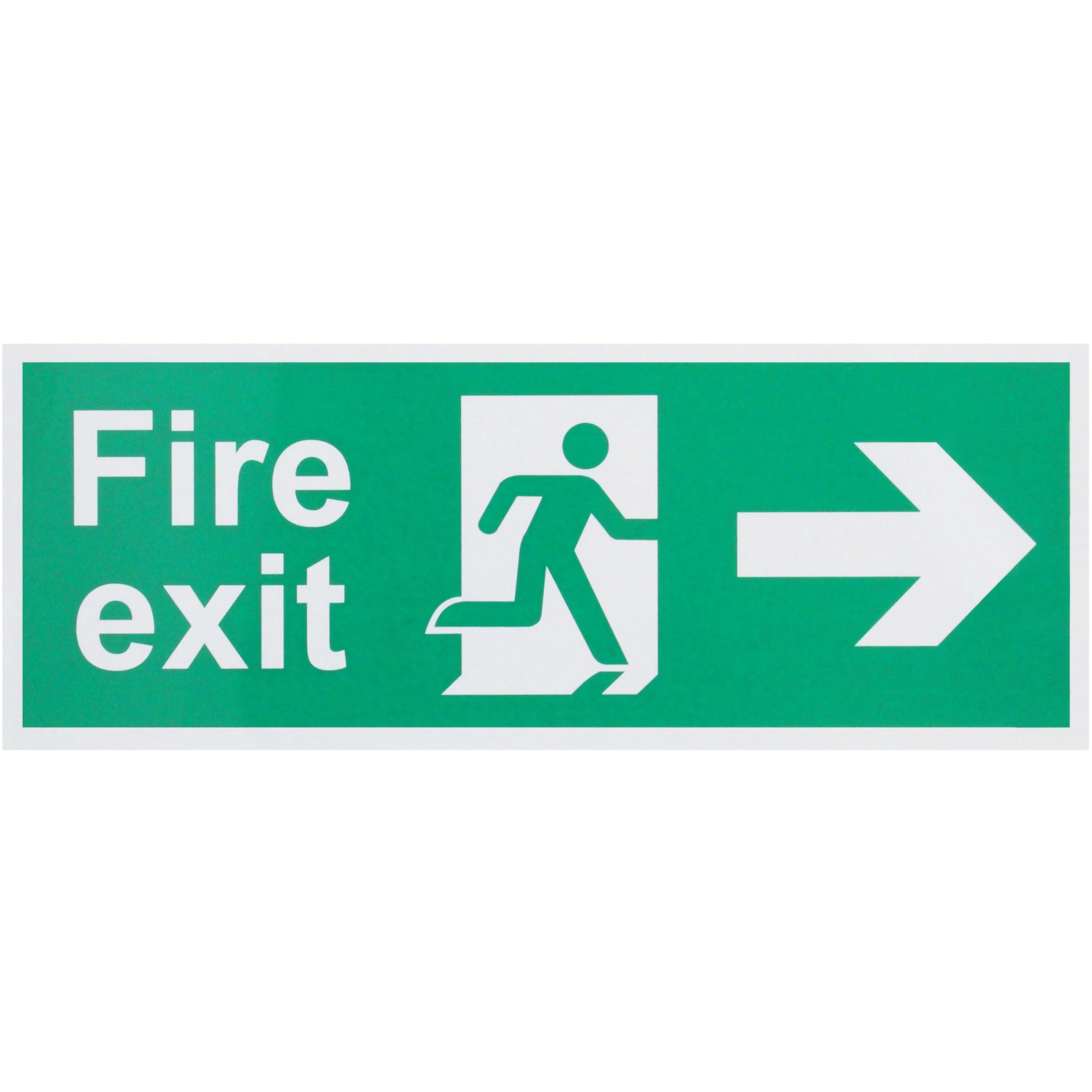 Fire Exit Sign Arrow Man Right 400x150mm Self Adh Semi Rigid PVC