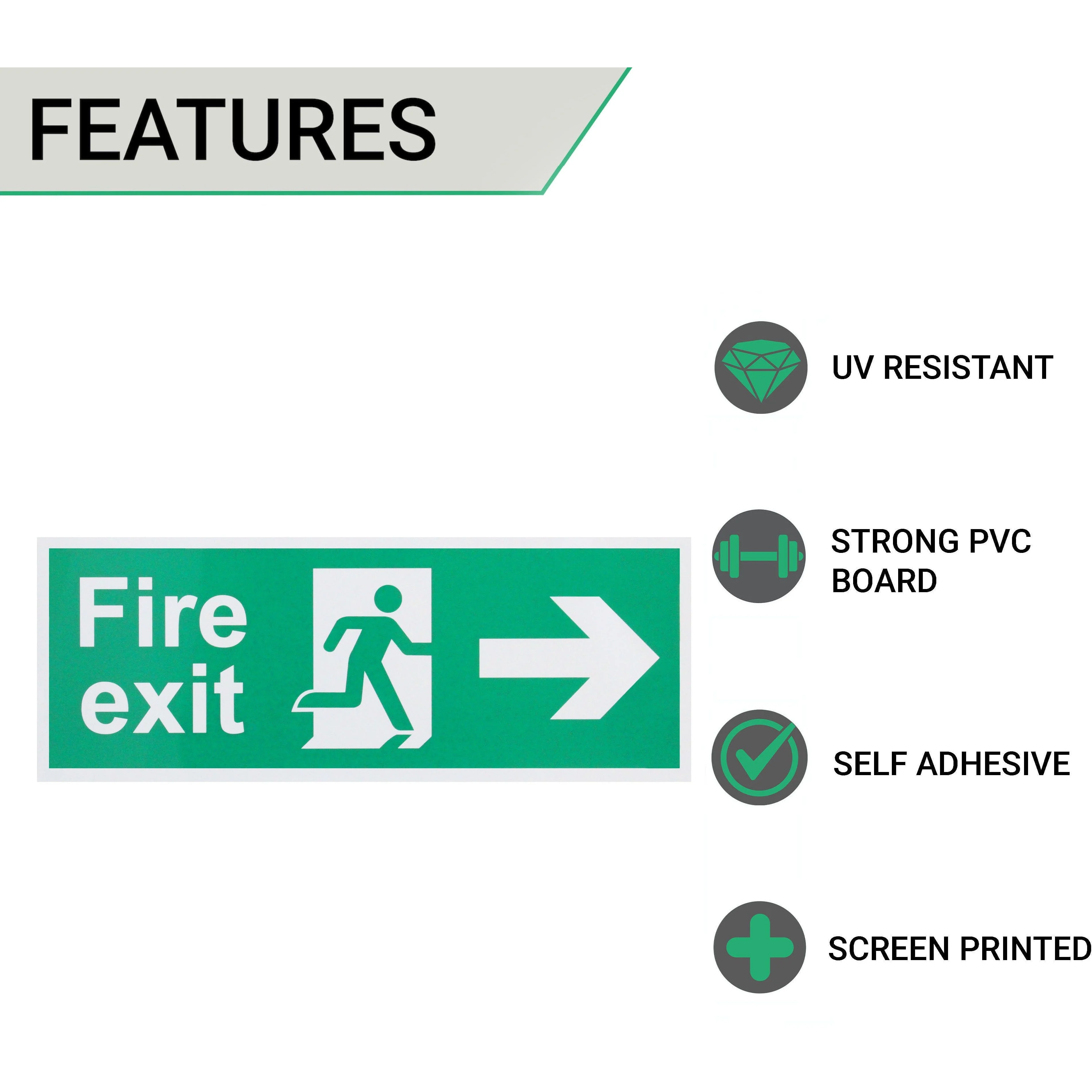 Fire Exit Sign Arrow Man Right 400x150mm Self Adh Semi Rigid PVC - Image 2