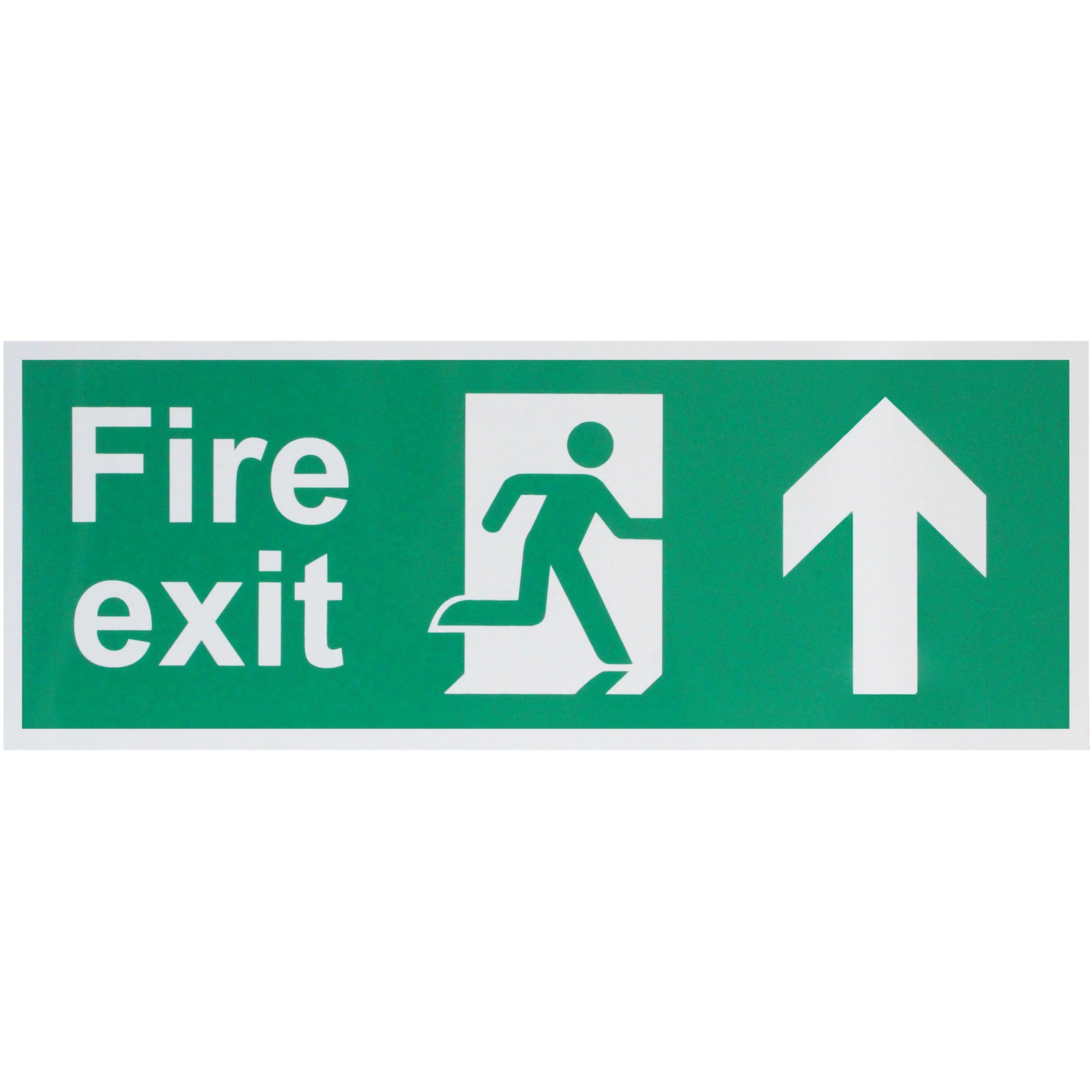 Fire Exit Sign Arrow Man Up 400x150mm Self Adh Semi Rigid PVC