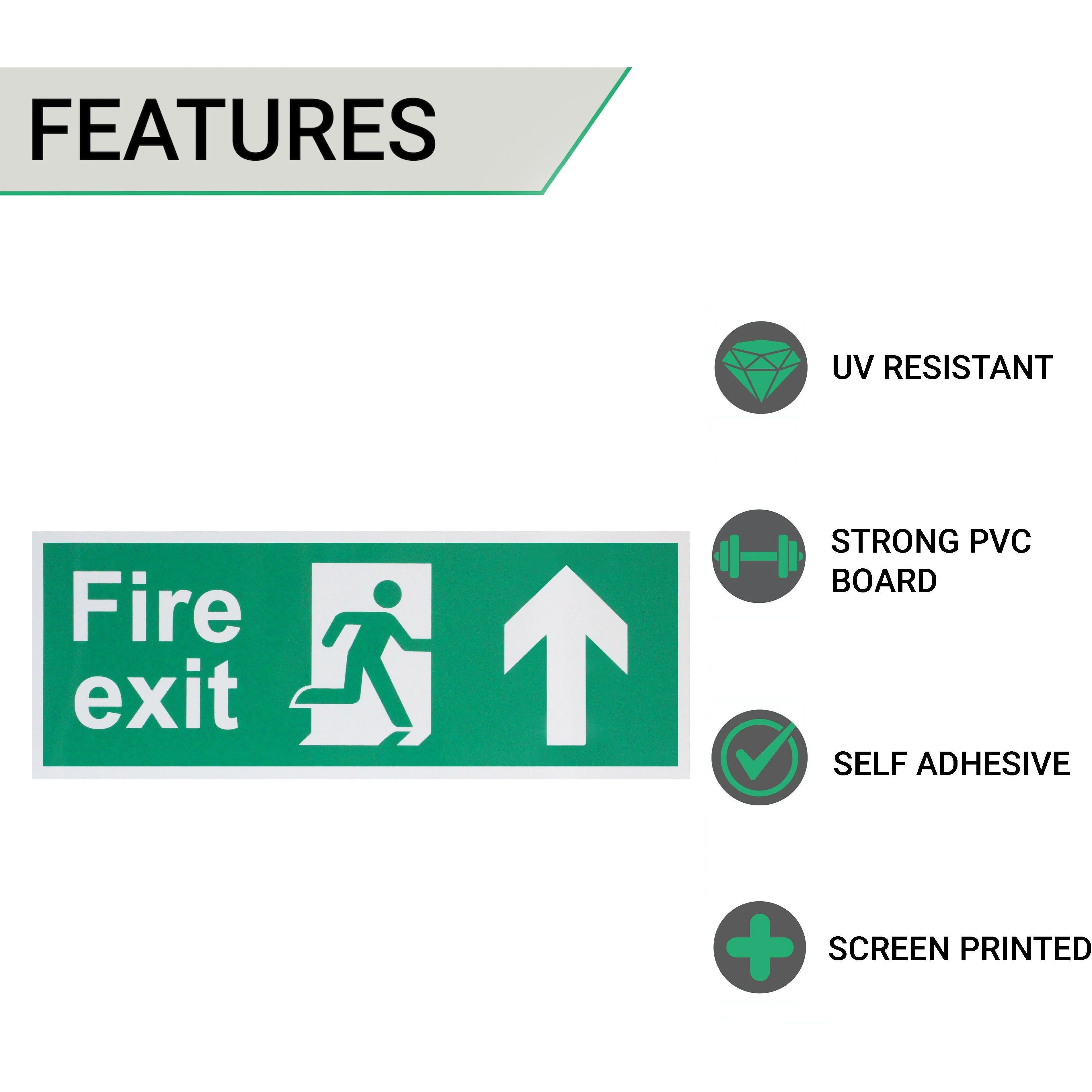Fire Exit Sign Arrow Man Up 400x150mm Self Adh Semi Rigid PVC - Image 2
