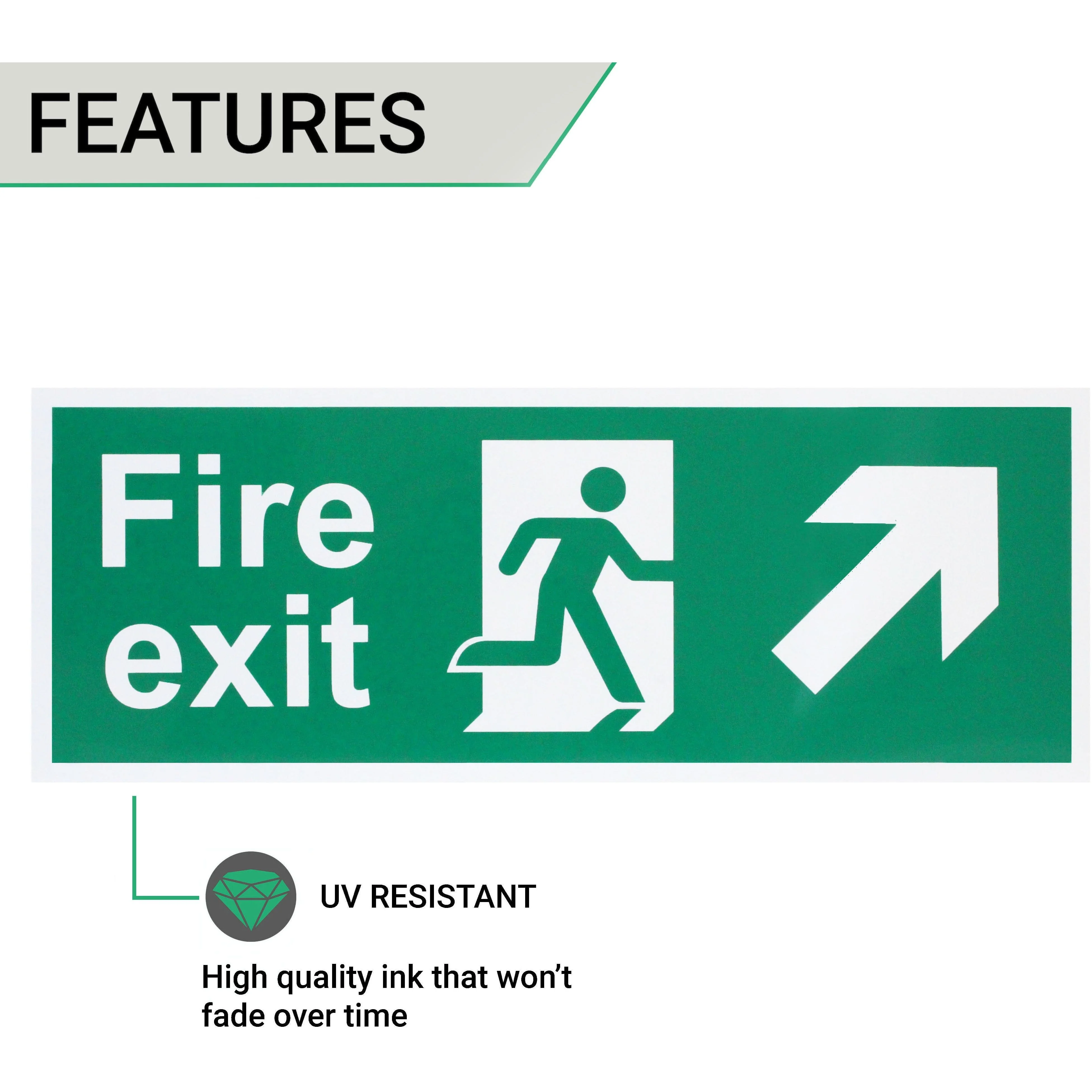 Fire Exit Sign Arrow Man Up RIGHT 400x150mm Self Adh Semi Rigid PVC - Image 3