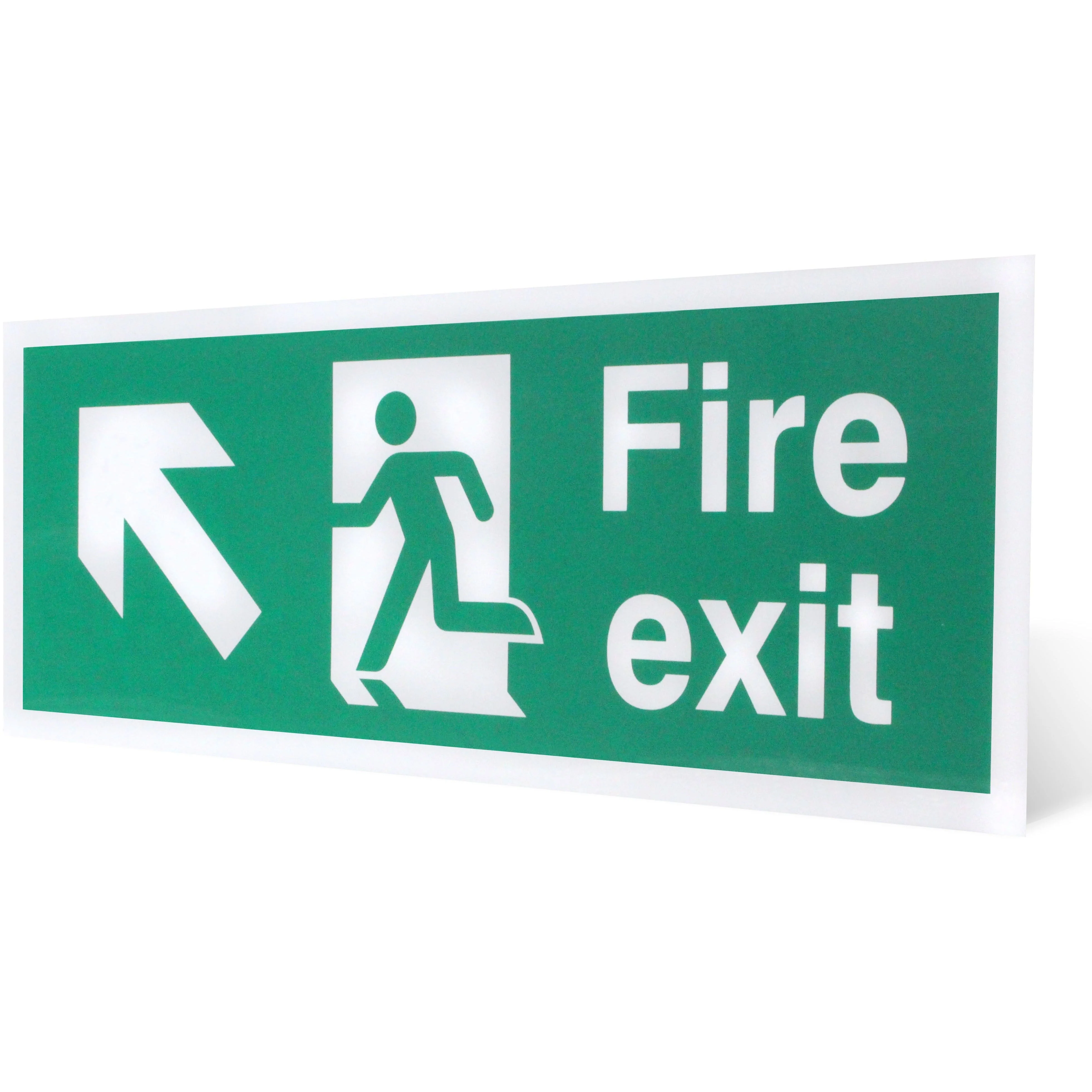 Fire Exit Sign Arrow Man Up LEFT 400x150mm Self Adh Semi Rigid PVC - Image 6