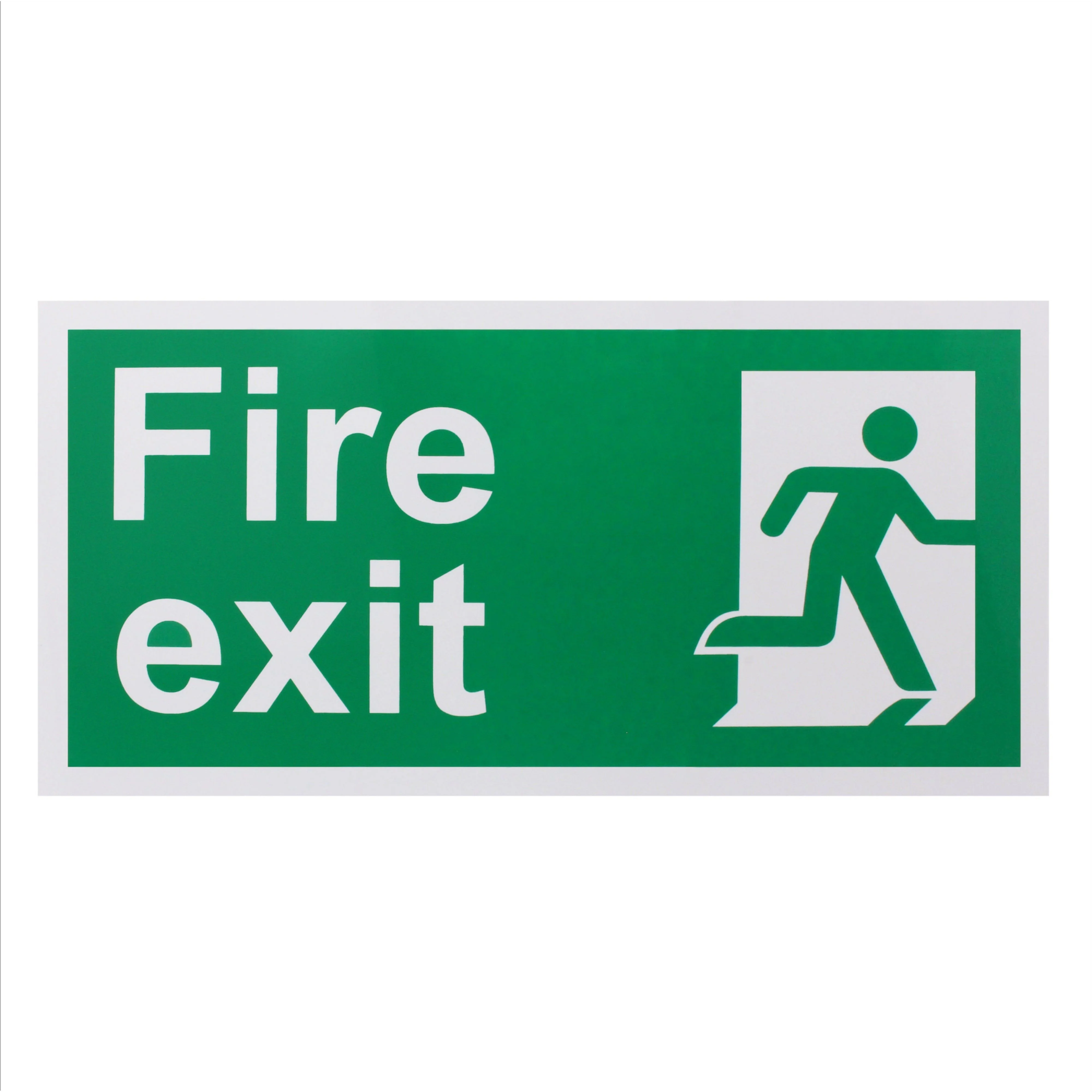 Fire Exit Sign Man Right 300x150mm Self Adh Semi Rigid PVC