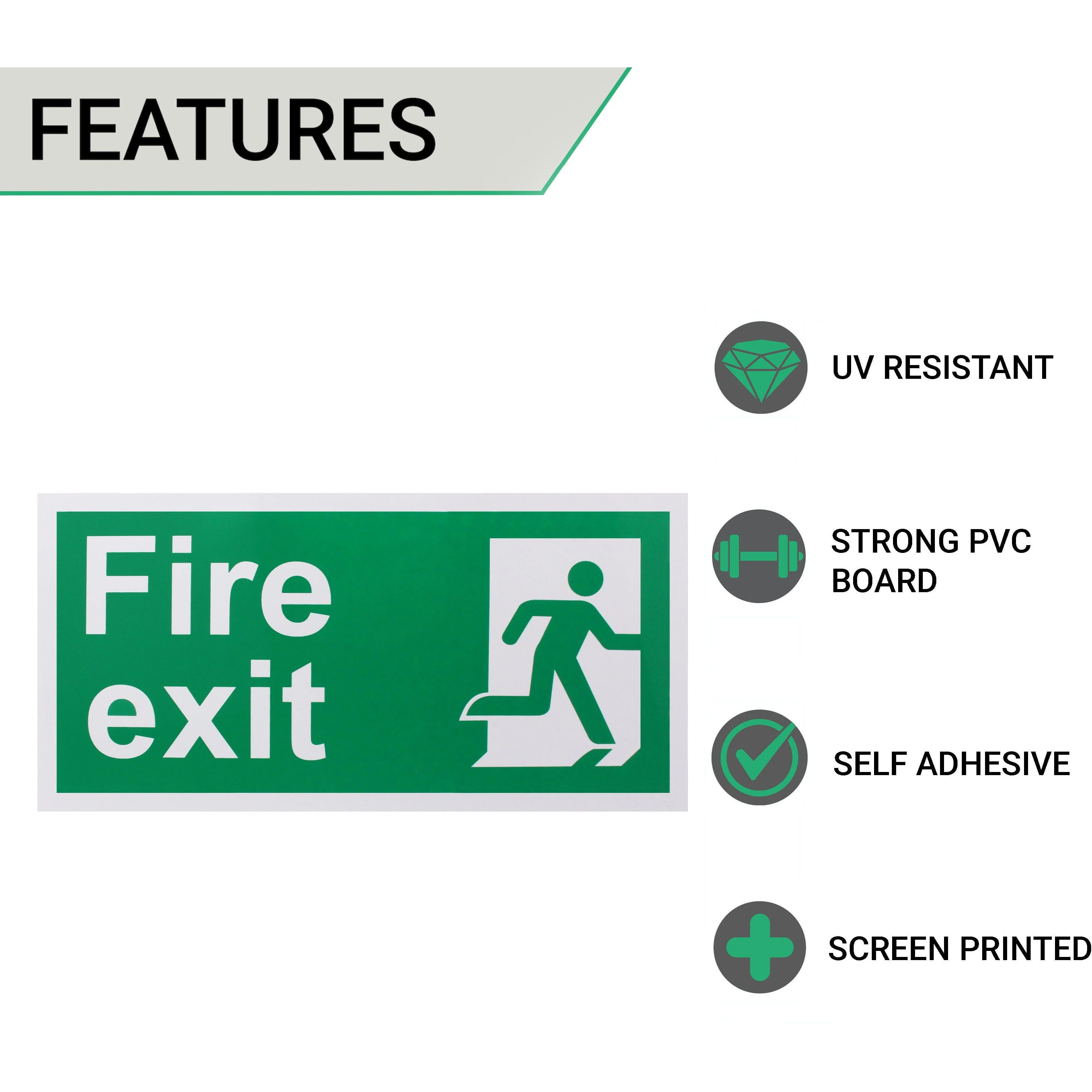 Fire Exit Sign Man Right 300x150mm Self Adh Semi Rigid PVC - Image 2