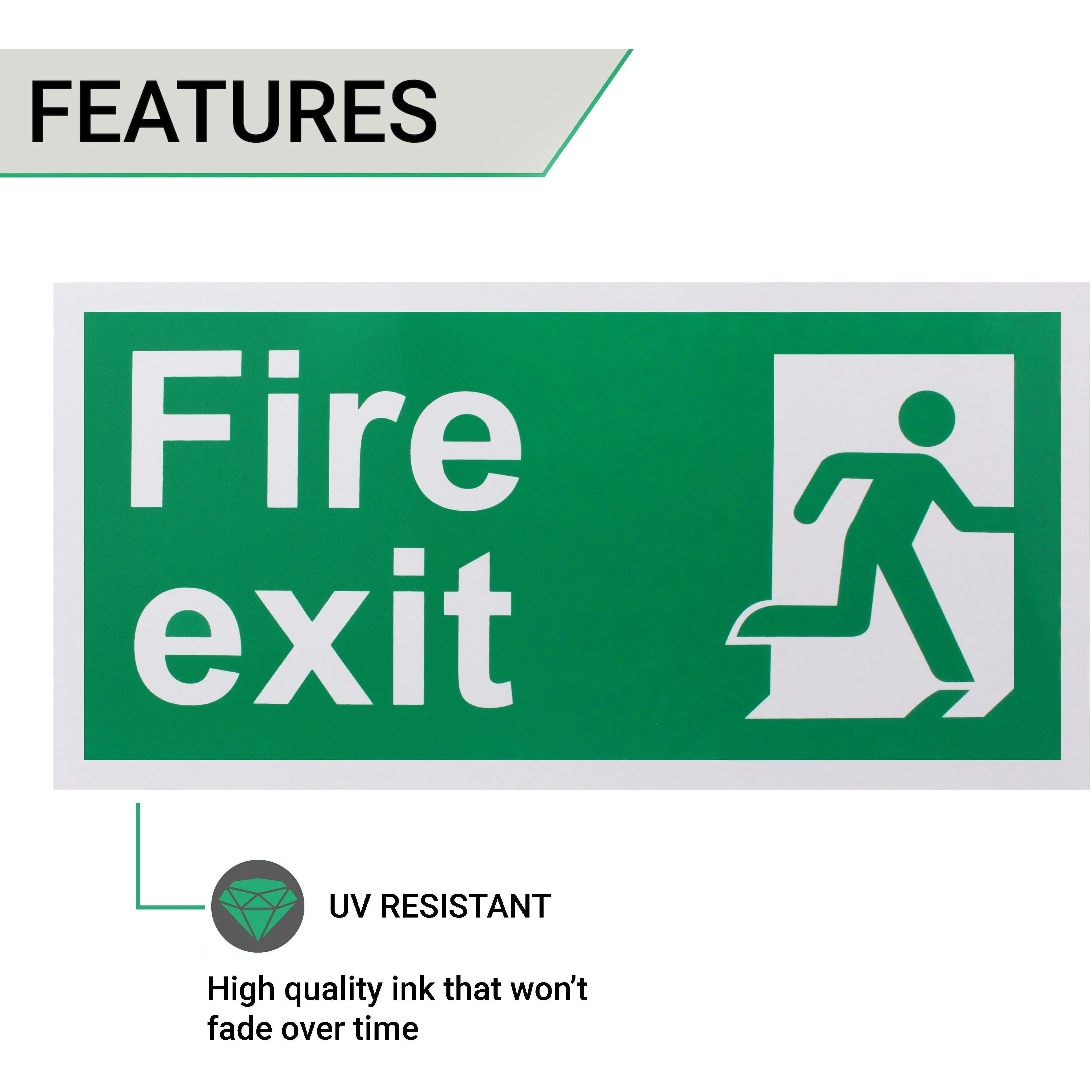 Fire Exit Sign Man Right 300x150mm Self Adh Semi Rigid PVC - Image 3