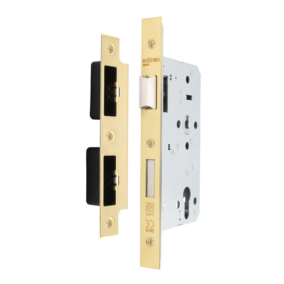 Fire Rated DIN Sashlock - 60mm Backset / 90mm Case / 72mm Centres - Satin Brass