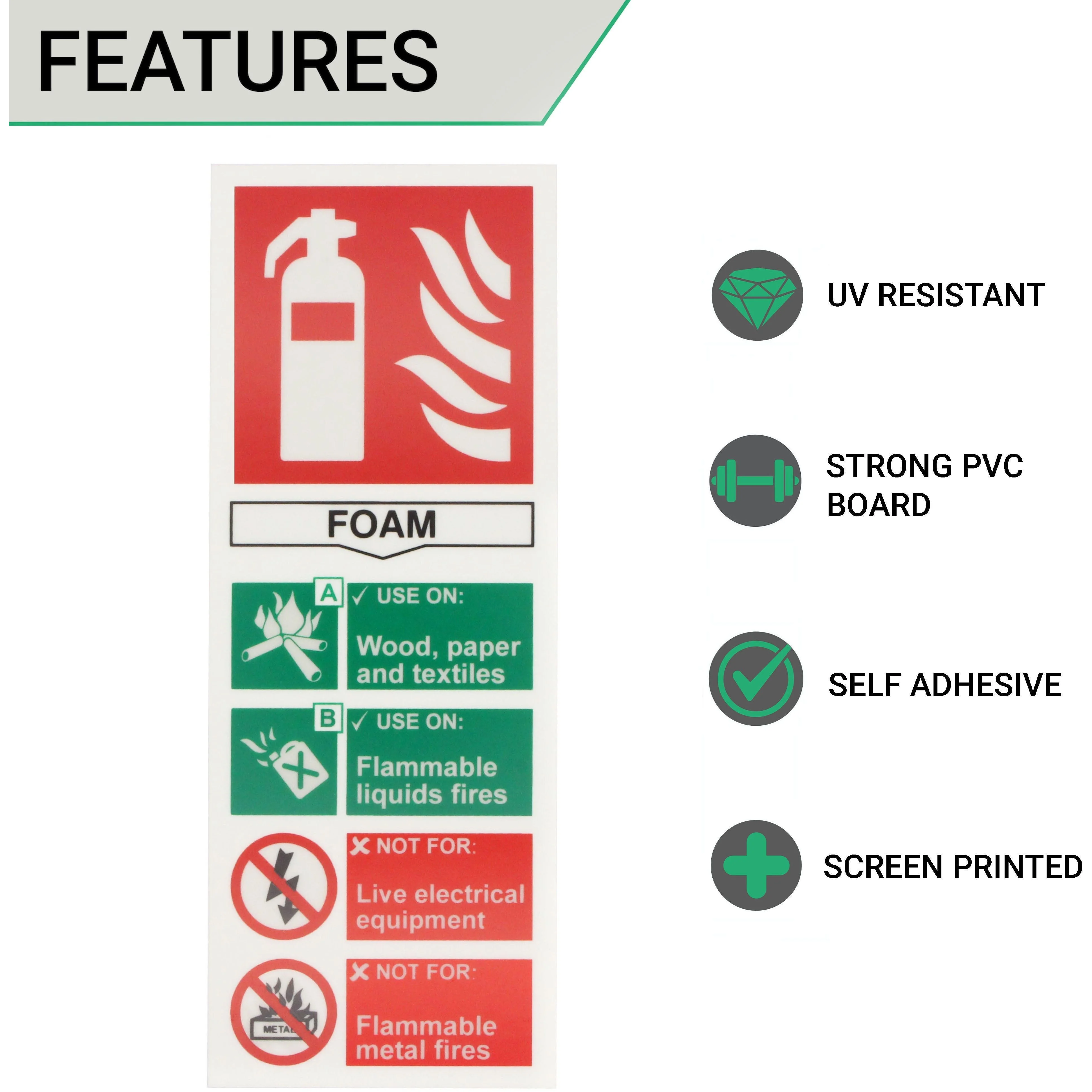 First Extinguisher Sign Foam 75x200mm Self Adh Semi Rigid PVC - Image 2