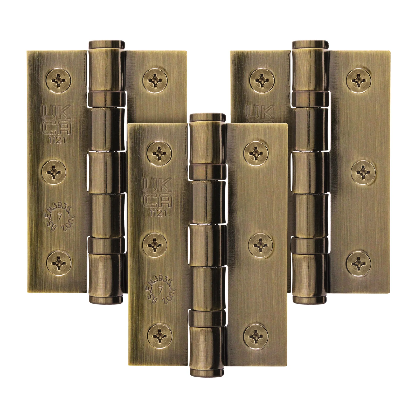 Florentine Bronze Fire Door Hinges - 3 Inch/76mm - Grade 7 Ball Bearing - Pack of 3 Hinges