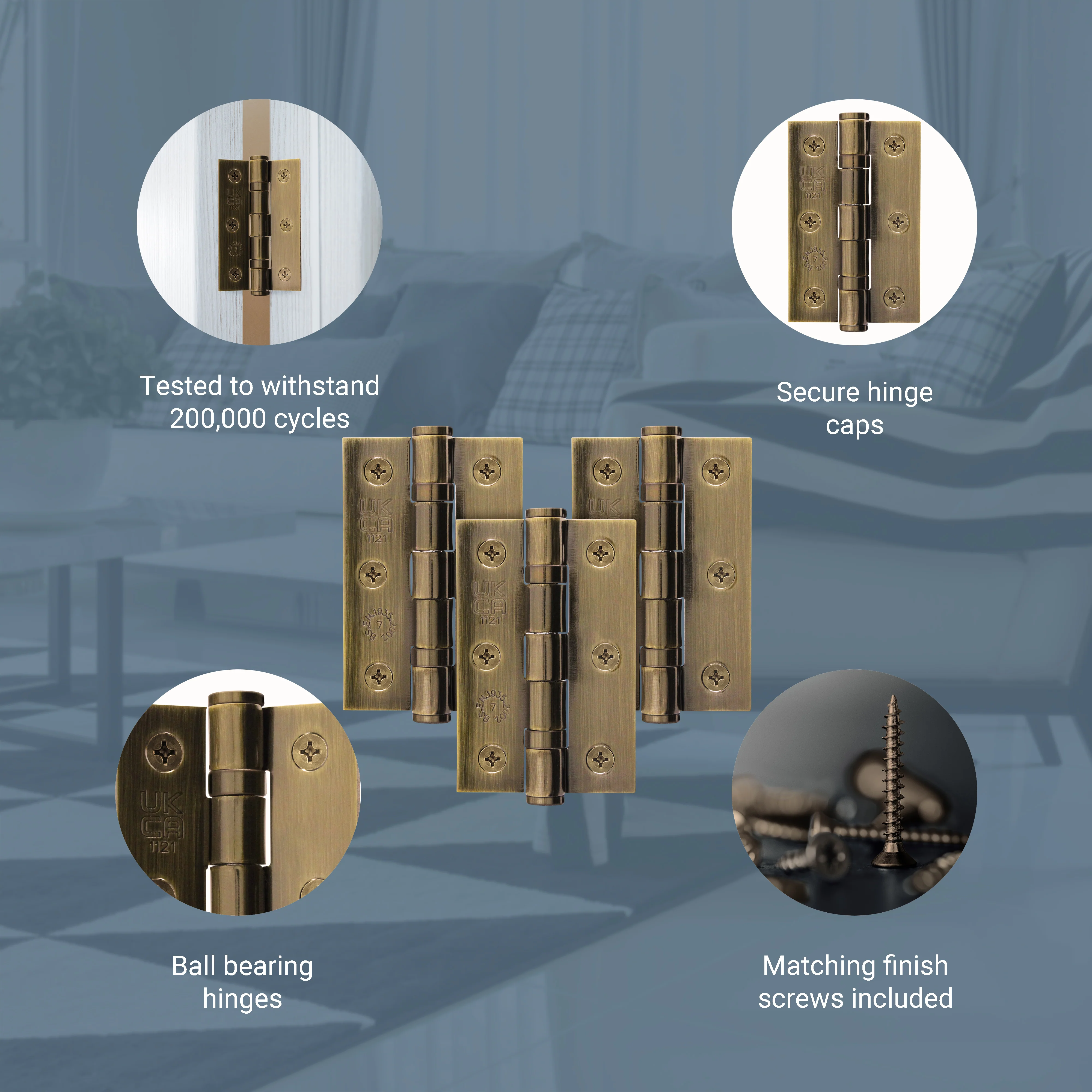 Florentine Bronze Fire Door Hinges - 3 Inch/76mm - Grade 7 Ball Bearing - Pack of 3 Hinges - Image 4