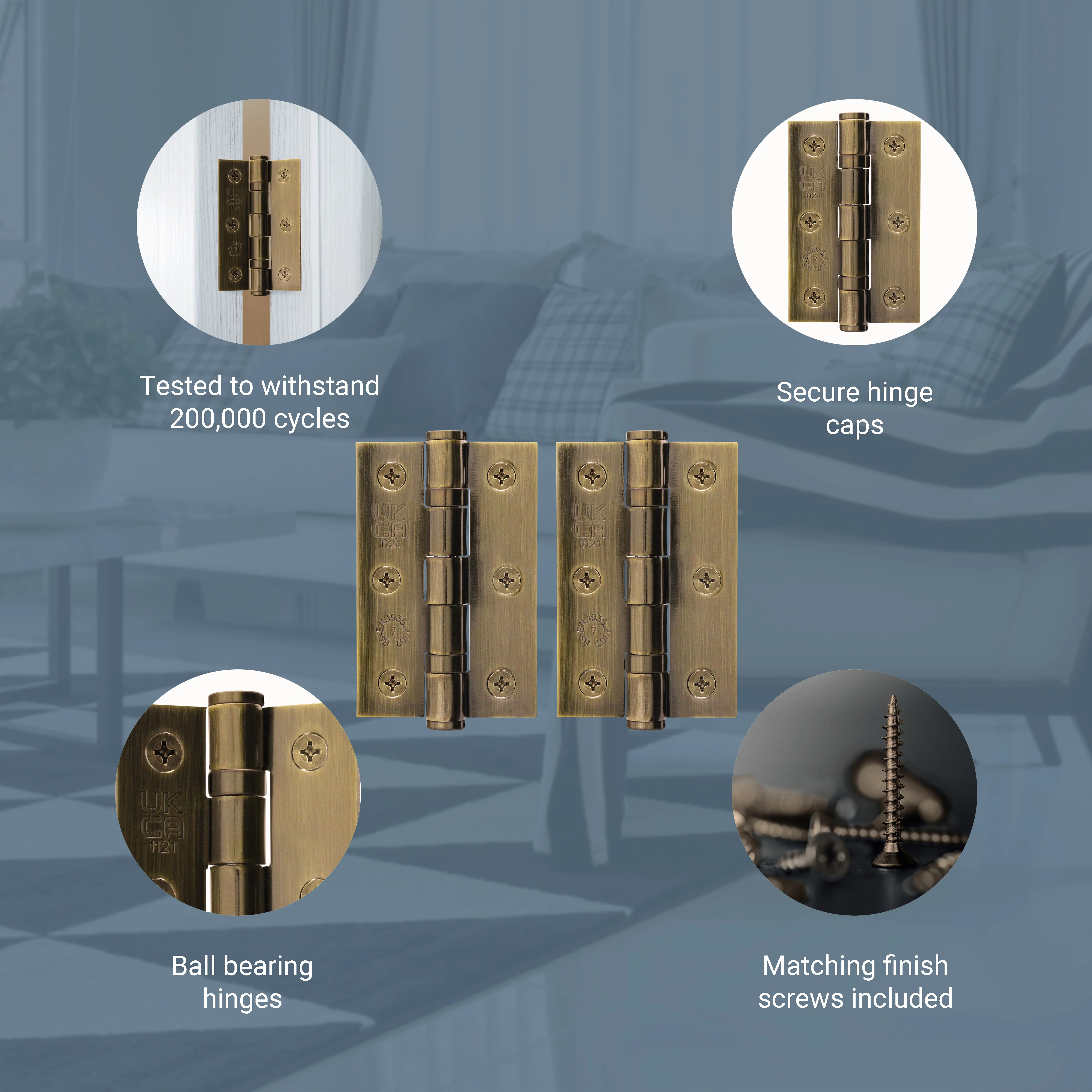 Florentine Bronze Fire Door Hinges - 3 Inch/76mm - Grade 7 Ball Bearing - Pair - Image 4