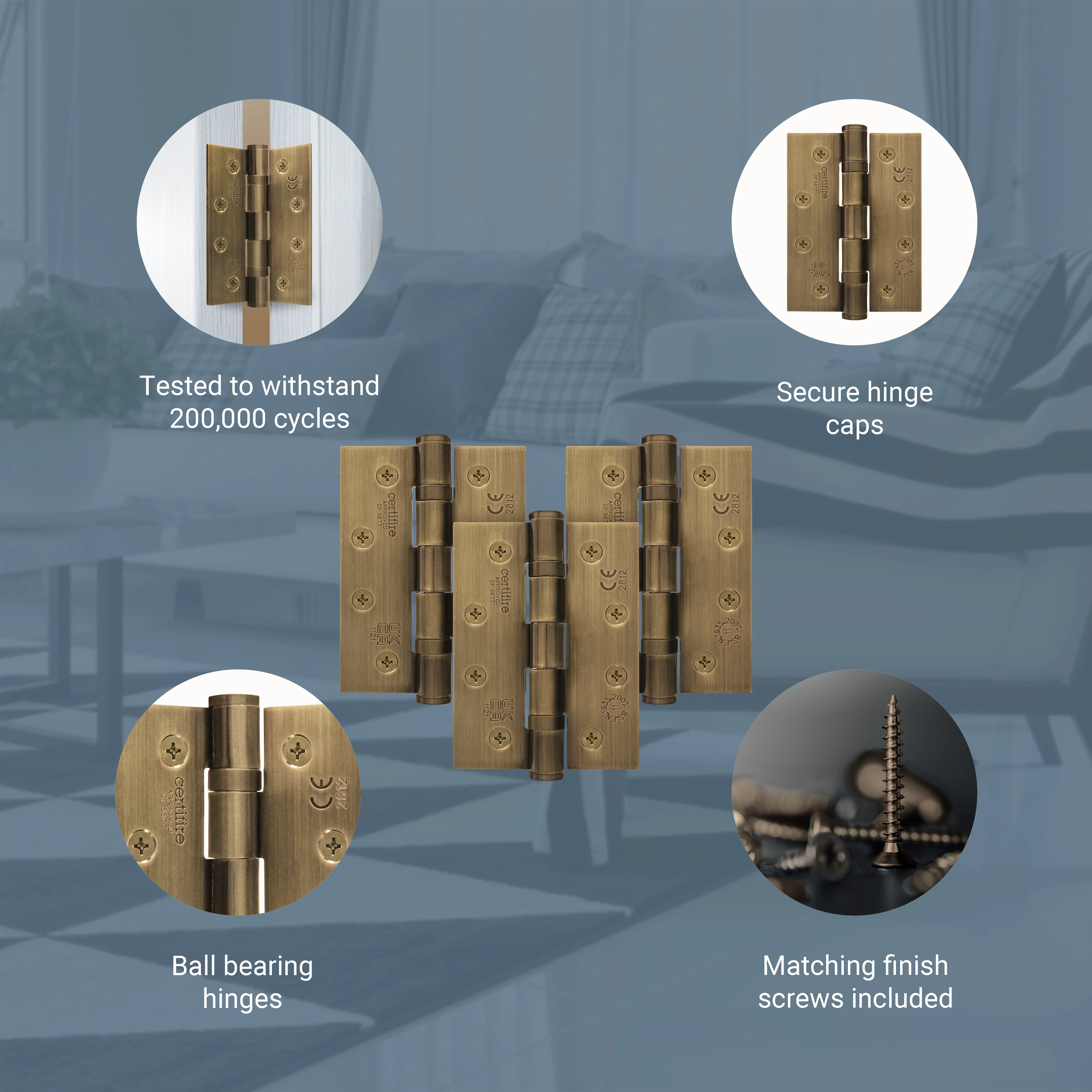 Florentine Bronze Fire Door Hinges – 4 Inch/102mm – Grade 11 Steel Ball Bearing – Pack of 3 Hinges - Image 4