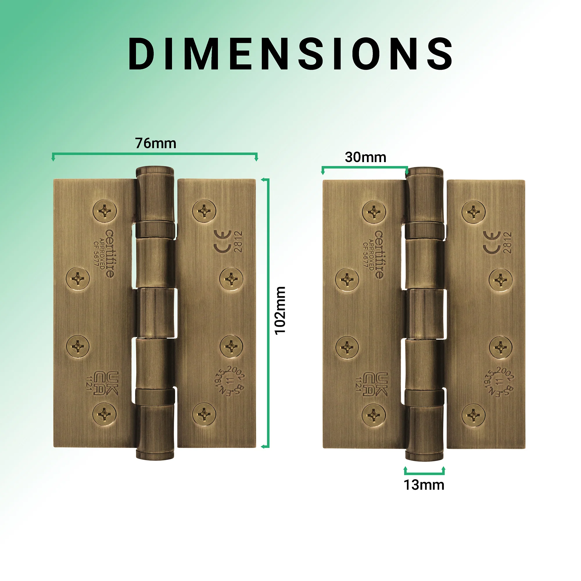 Florentine Bronze Fire Door Hinges – 4 Inch/102mm – Grade 11 Steel Ball Bearing – Pair - Image 3