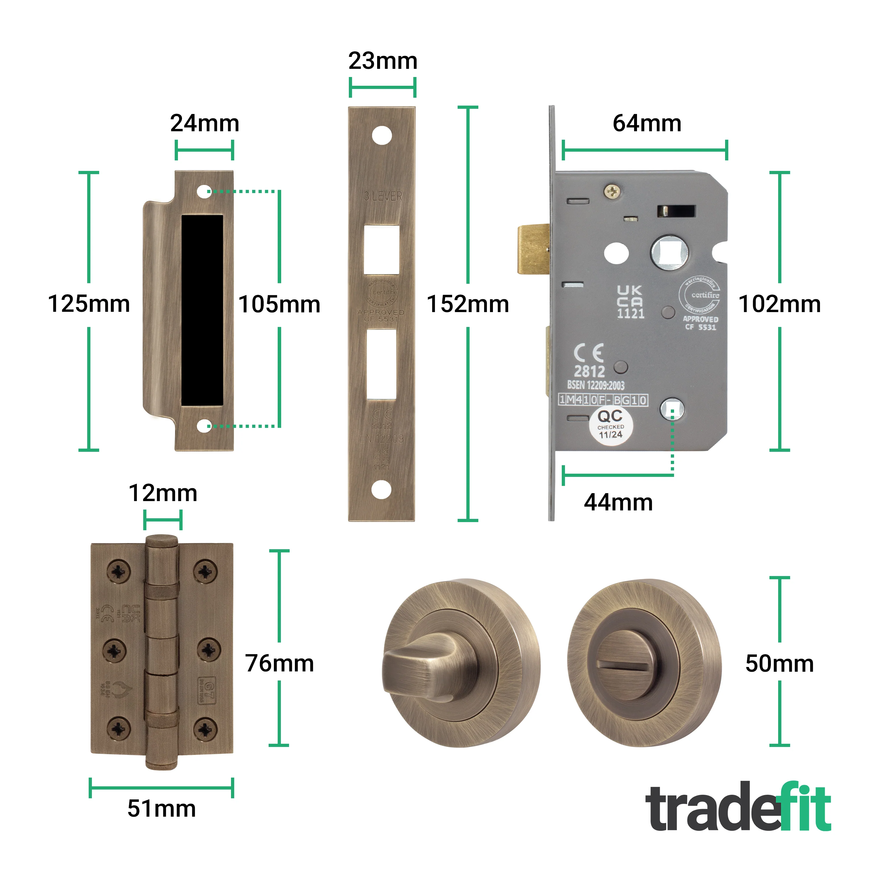 Flores Antique Brass Lever on Rose Door Handle Kit - 64mm Bathroom Lock - Image 5