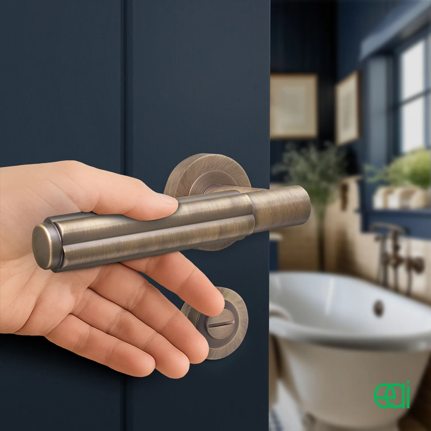 Flores Antique Brass Lever on Rose Door Handle Kit - 64mm Bathroom Lock - Image 6