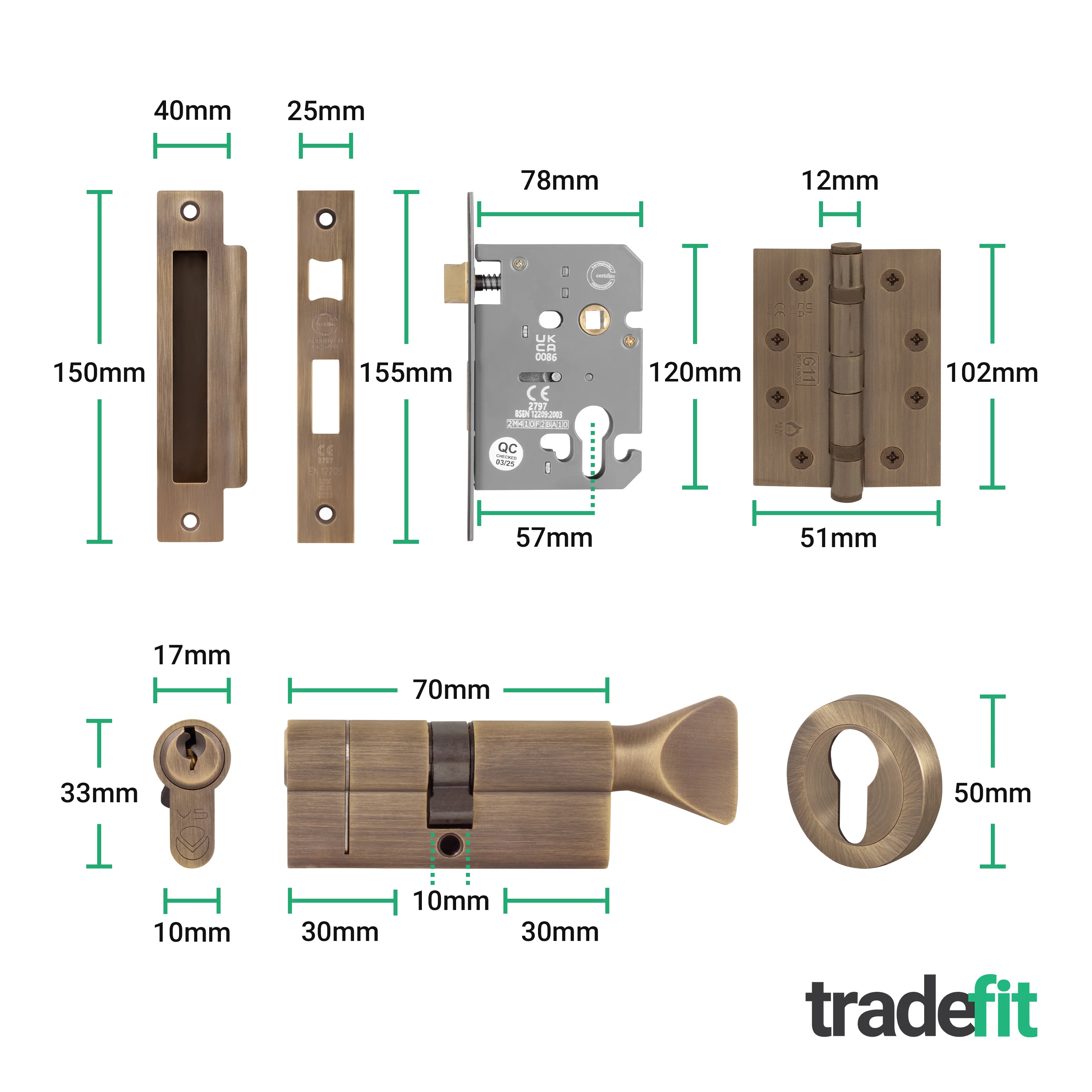 Flores Antique Brass Lever on Rose Door Handle Kit - Medium Duty FD30/60 - 80mm Euro Sashlock and Thumbturn Cylinder - Keyed Alike - Image 5