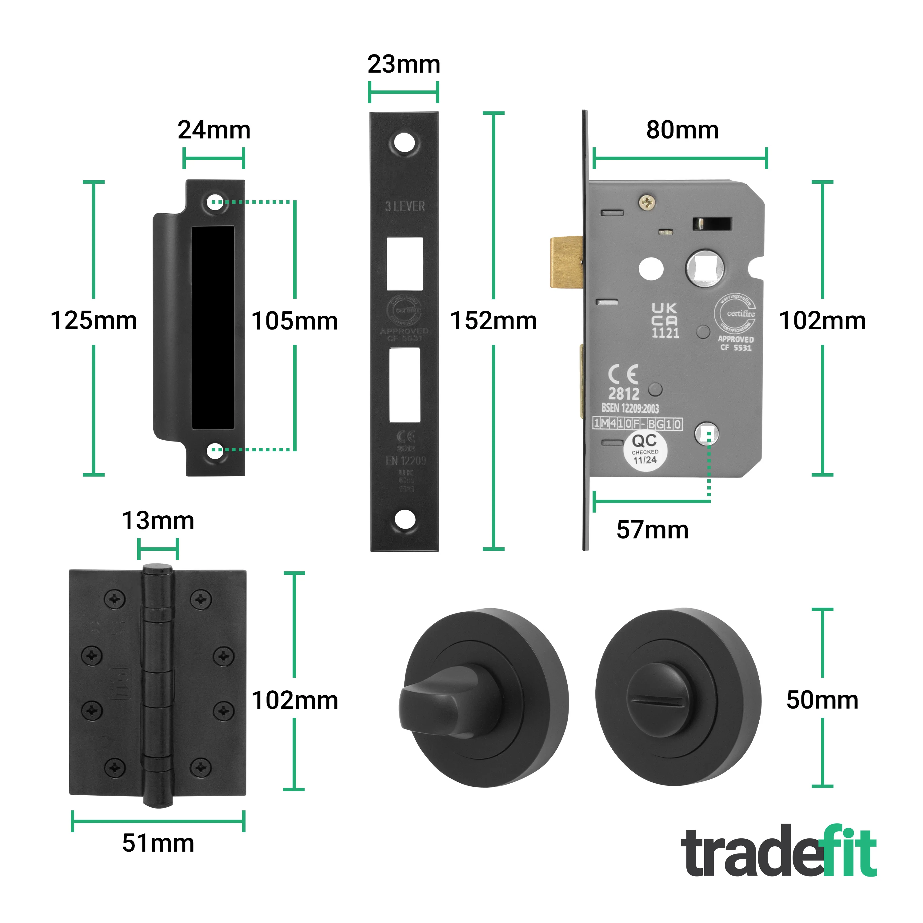 Flores Matt Black Lever on Rose Door Handle Kit - Medium Duty FD30/60 - 80mm Bathroom Lock - Image 5