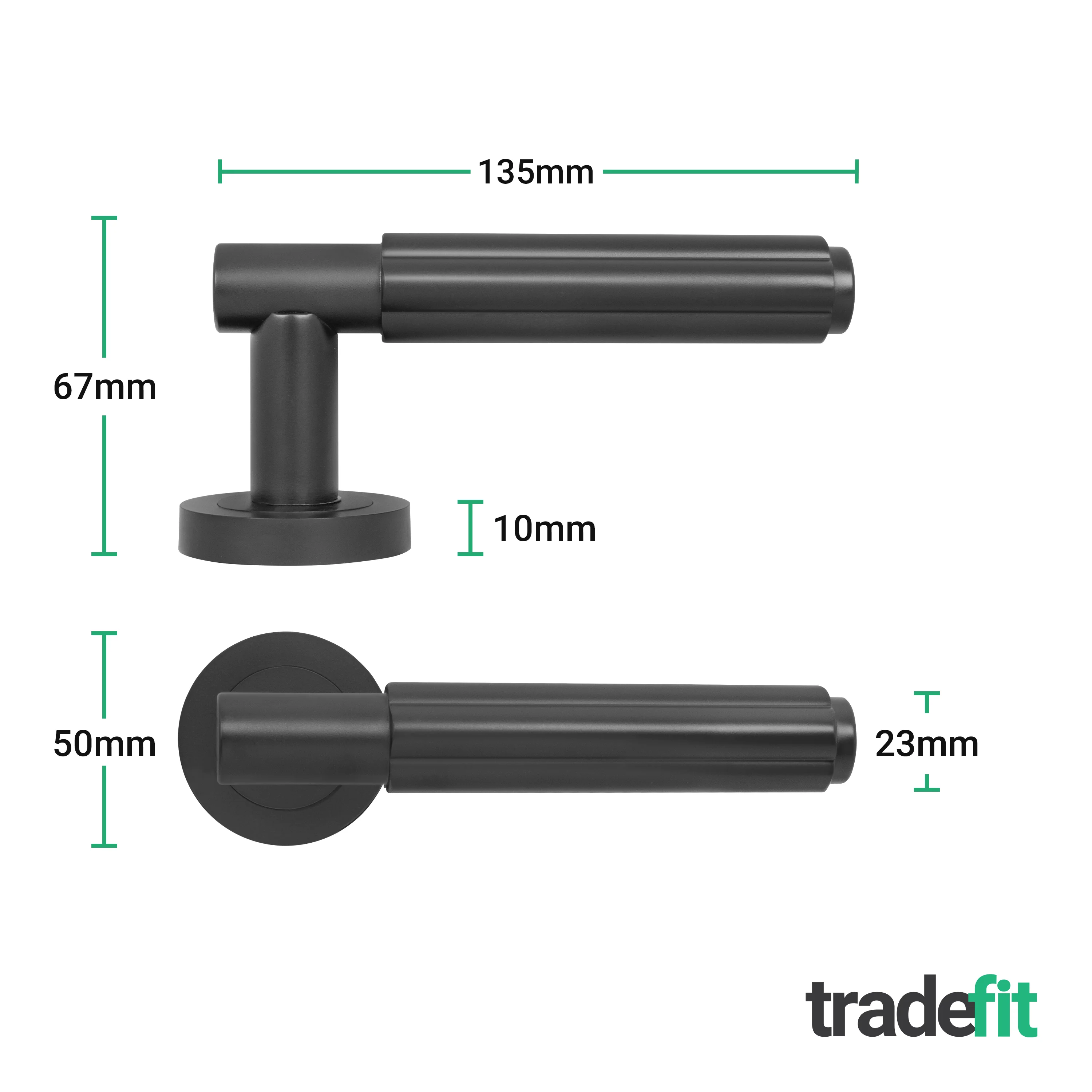 Flores Matt Black Lever on Rose Door Handle Kit - Medium Duty FD30/60 - 80mm Euro Sashlock and Thumbturn Cylinder - Keyed Alike - Image 4