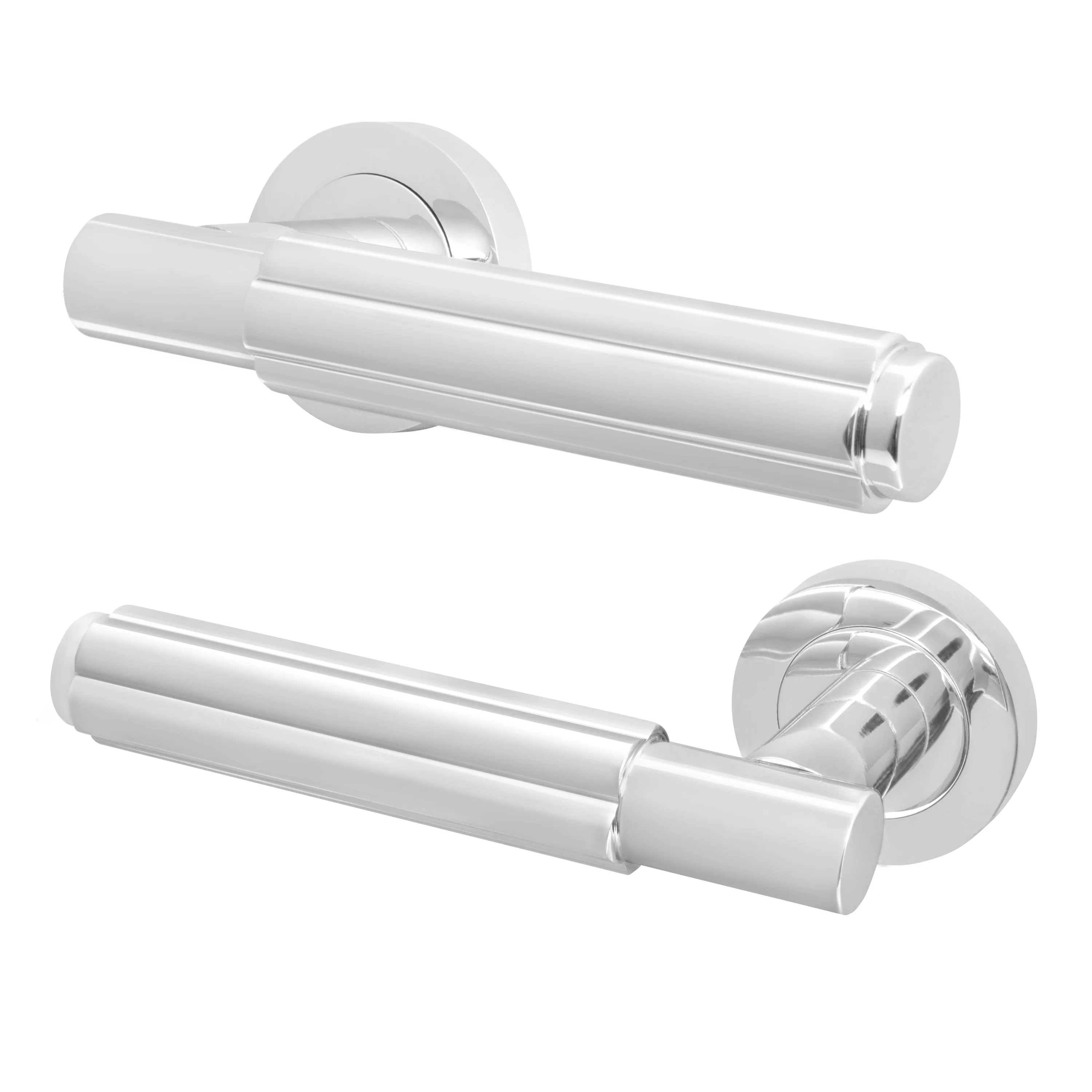 Flores Polished Chrome Lever on Rose Door Handles - Heavy Duty - FD30/60 Rated