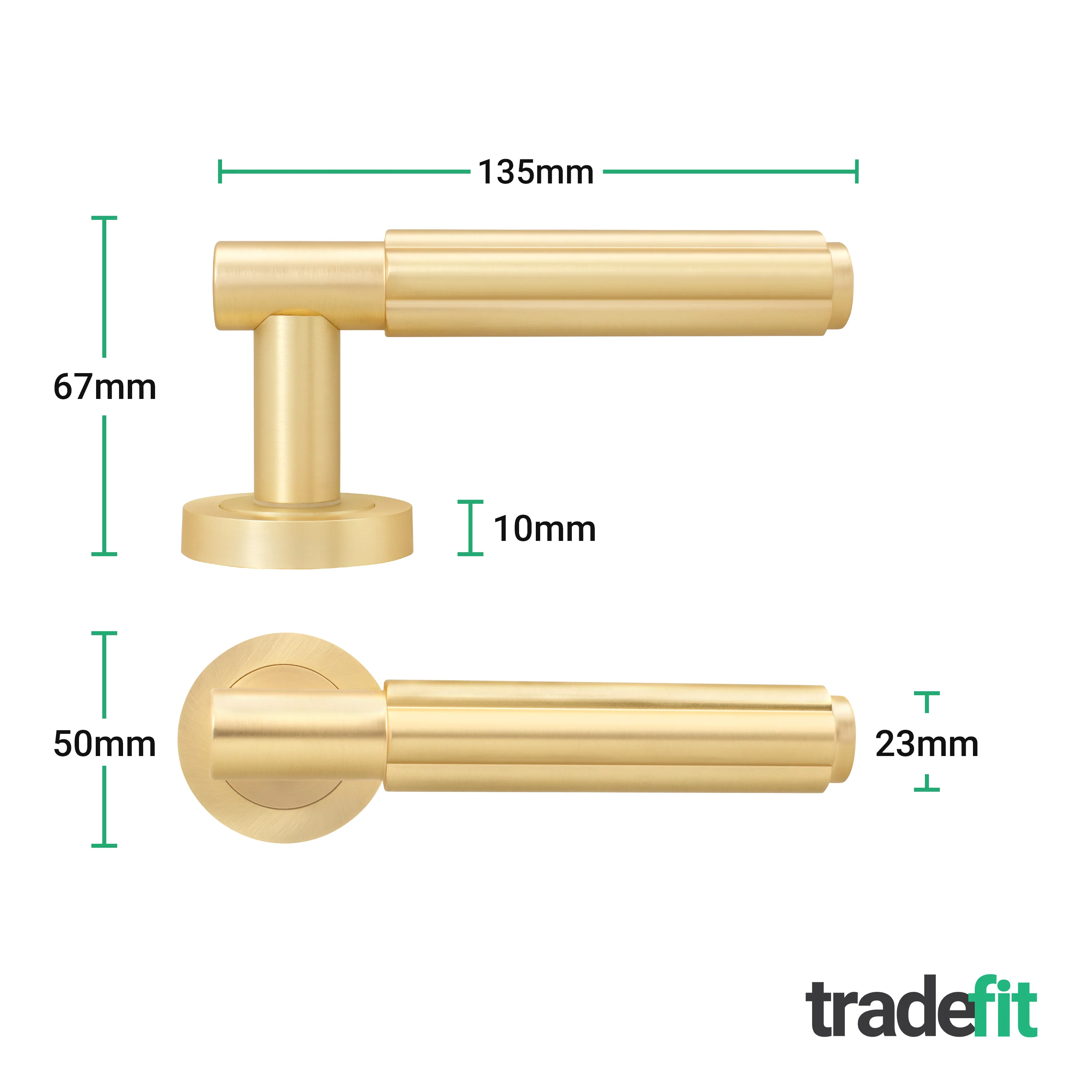Flores Satin Brass Lever on Rose Door Handle Kit - Medium Duty FD30/60 - 76mm Latch - Image 4