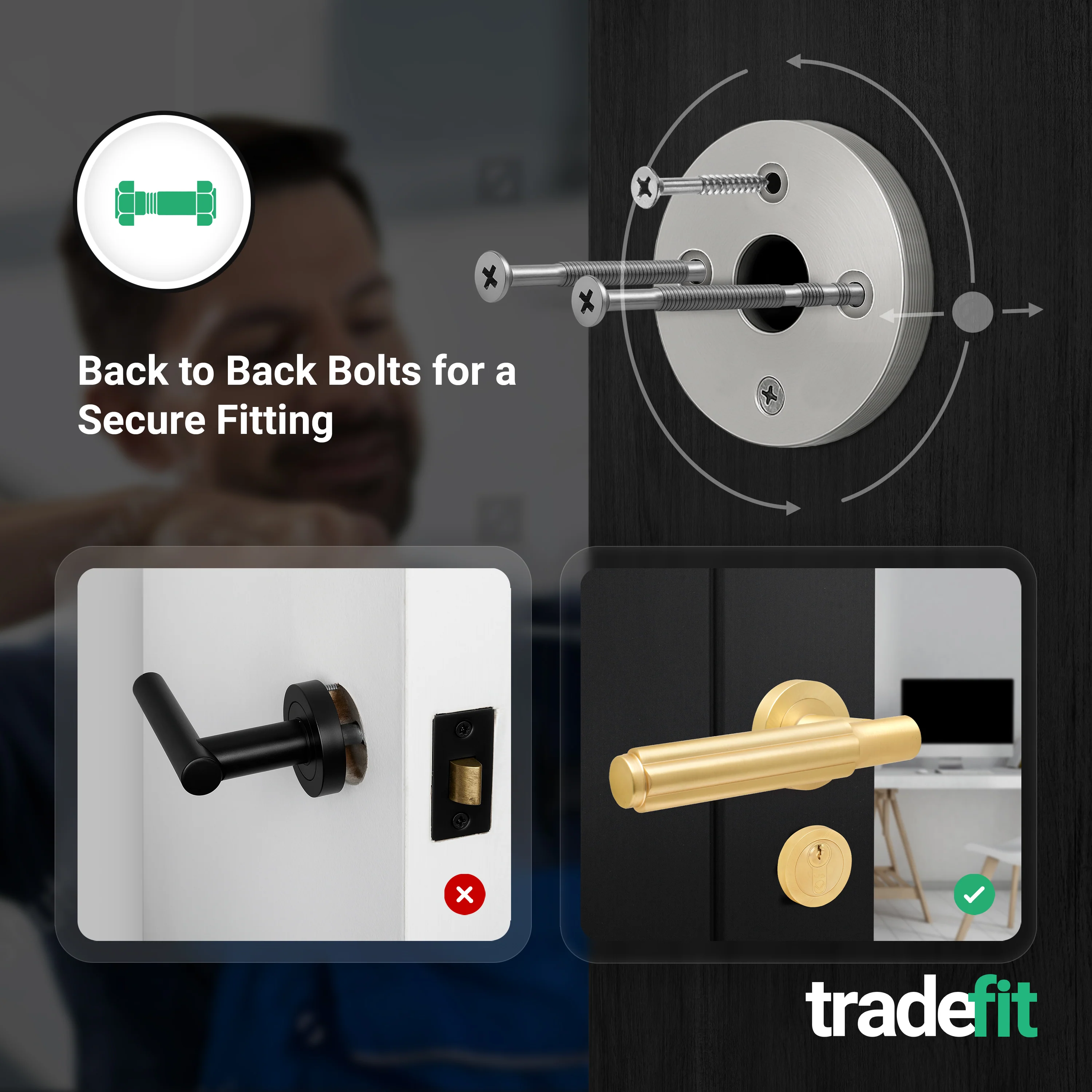 Flores Satin Brass Lever on Rose Door Handle Kit - Medium Duty FD30/60 - 80mm Euro Sashlock and Thumbturn Cylinder - Keyed Alike - Image 3