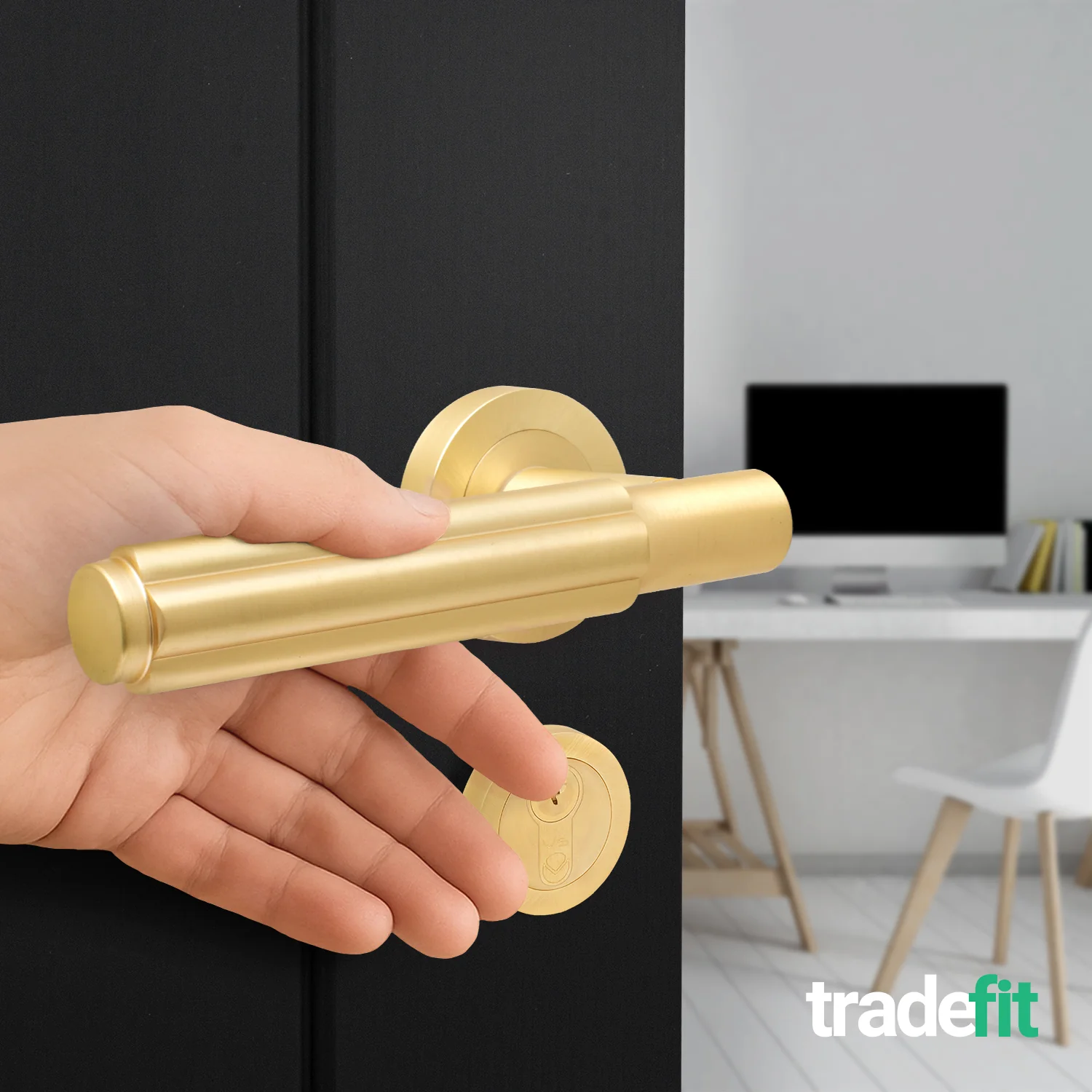 Flores Satin Brass Lever on Rose Door Handle Kit - Medium Duty FD30/60 - 80mm Euro Sashlock and Thumbturn Cylinder - Keyed to Differ - Image 6