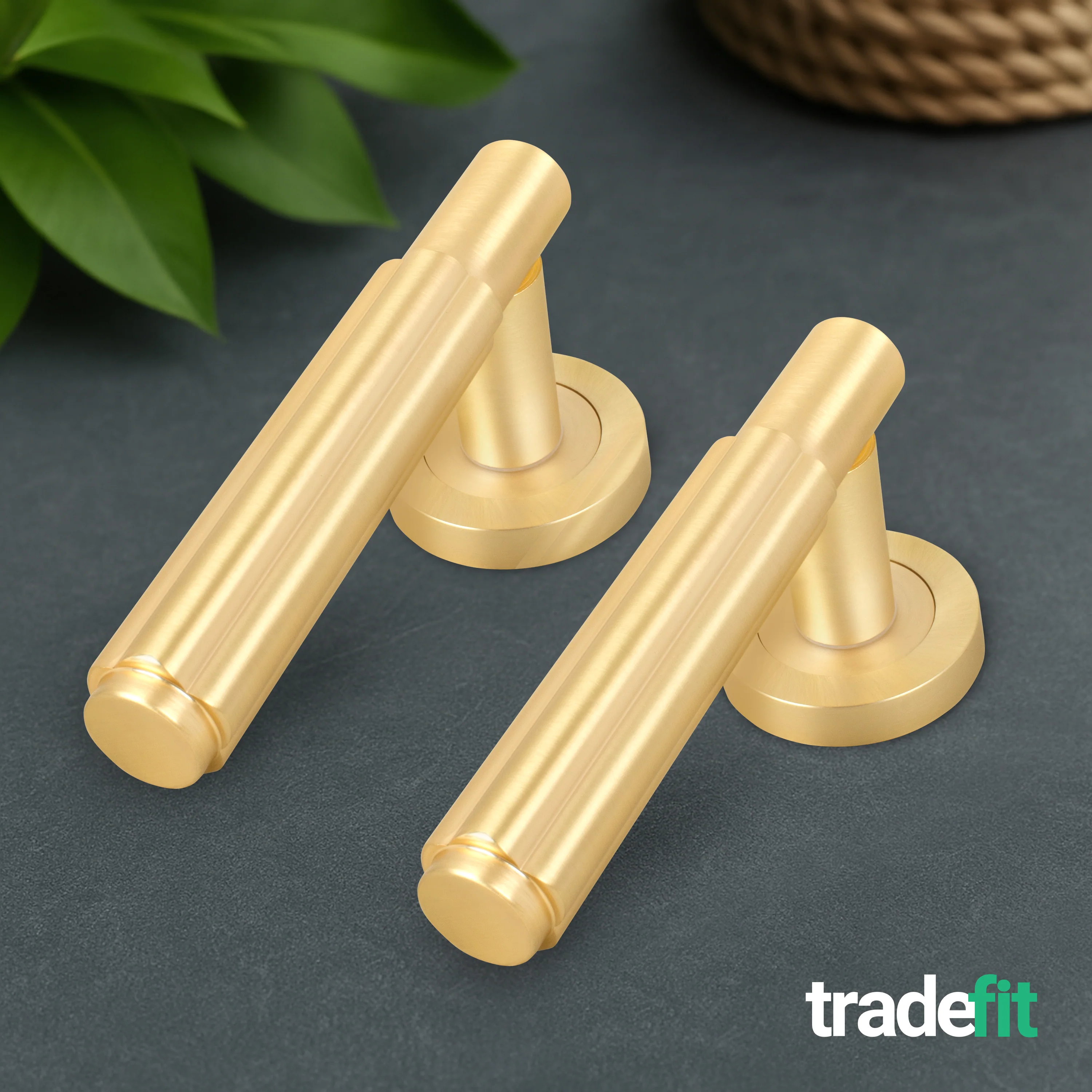 Flores Satin Brass Lever on Rose Door Handle Kit - Medium Duty FD30/60 - 80mm Euro Sashlock and Thumbturn Cylinder - Keyed to Differ - Image 8