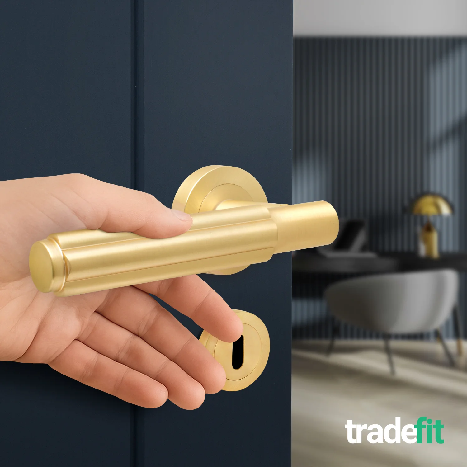Flores Satin Brass Lever on Rose Door Handle Kit - Medium Duty FD30/60 - 80mm Sashlock - Image 6