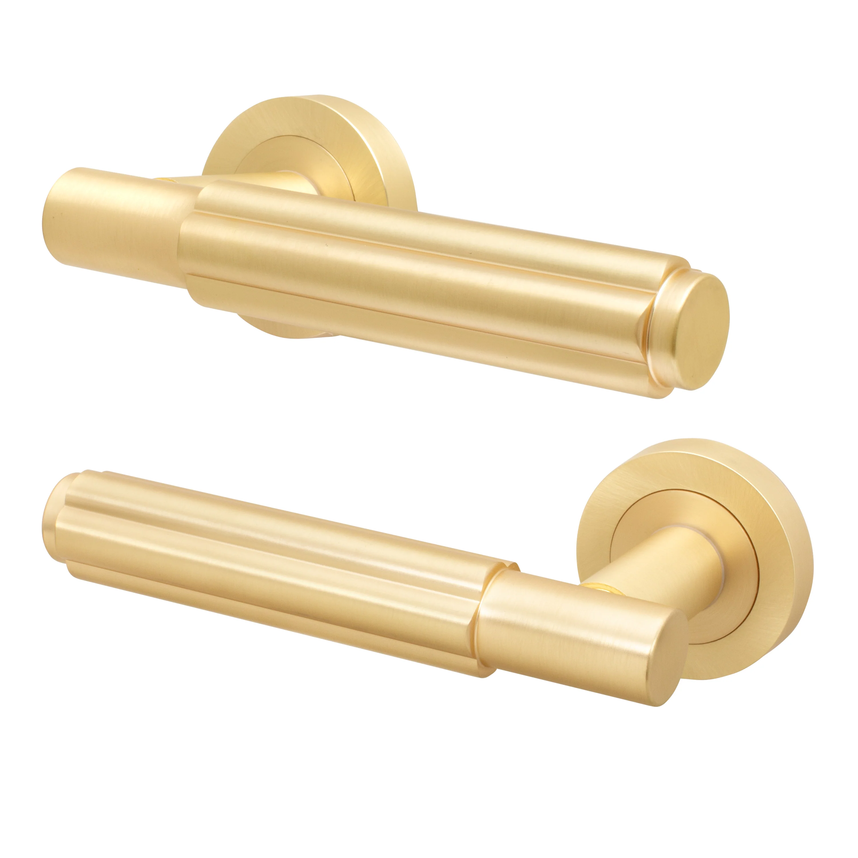 Flores Satin Brass Lever on Rose Door Handles - Heavy Duty - FD30/60 Rated
