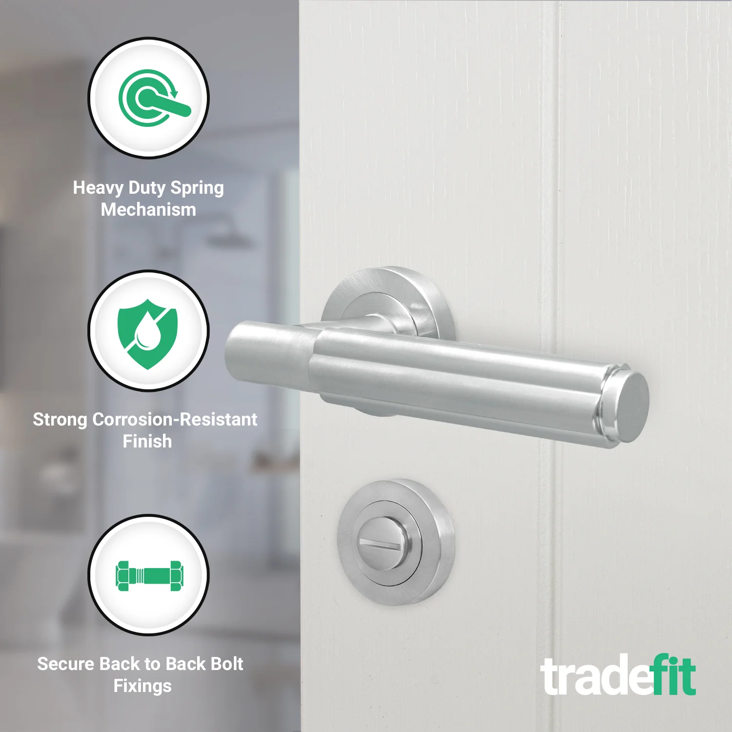 Flores Satin Nickel Lever on Rose Door Handle Kit - 64mm Bathroom Lock - Image 2