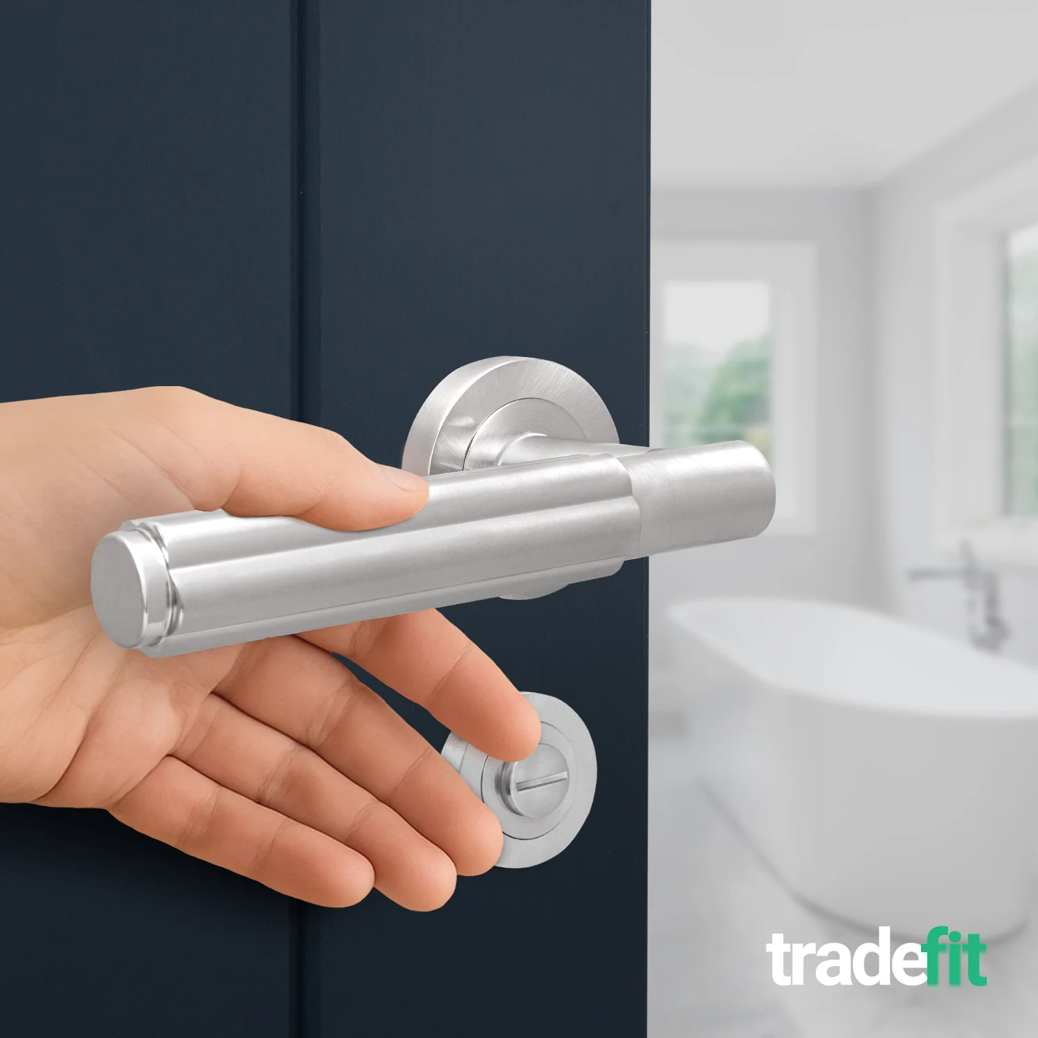 Flores Satin Nickel Lever on Rose Door Handle Kit - 64mm Bathroom Lock - Image 6
