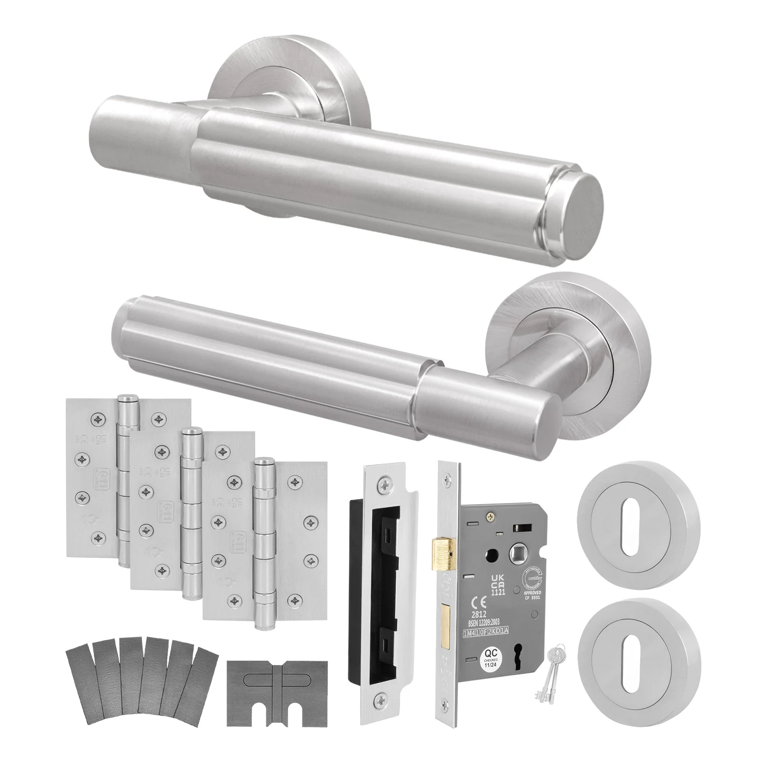 Flores Satin Nickel Lever on Rose Door Handle Kit - Medium Duty FD30/60 - 80mm Sashlock